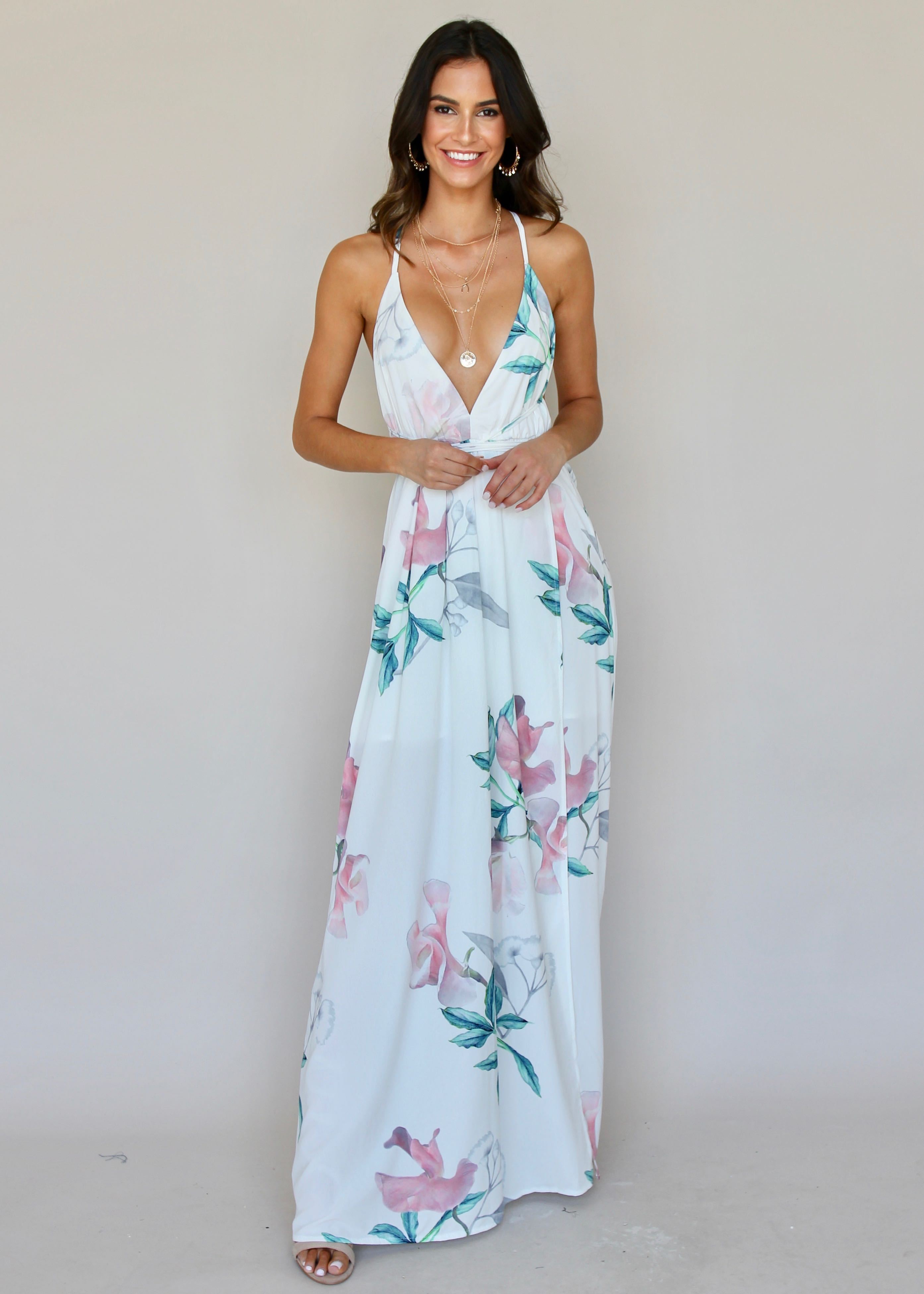 Karmen Halter Maxi Dress - White Tropical