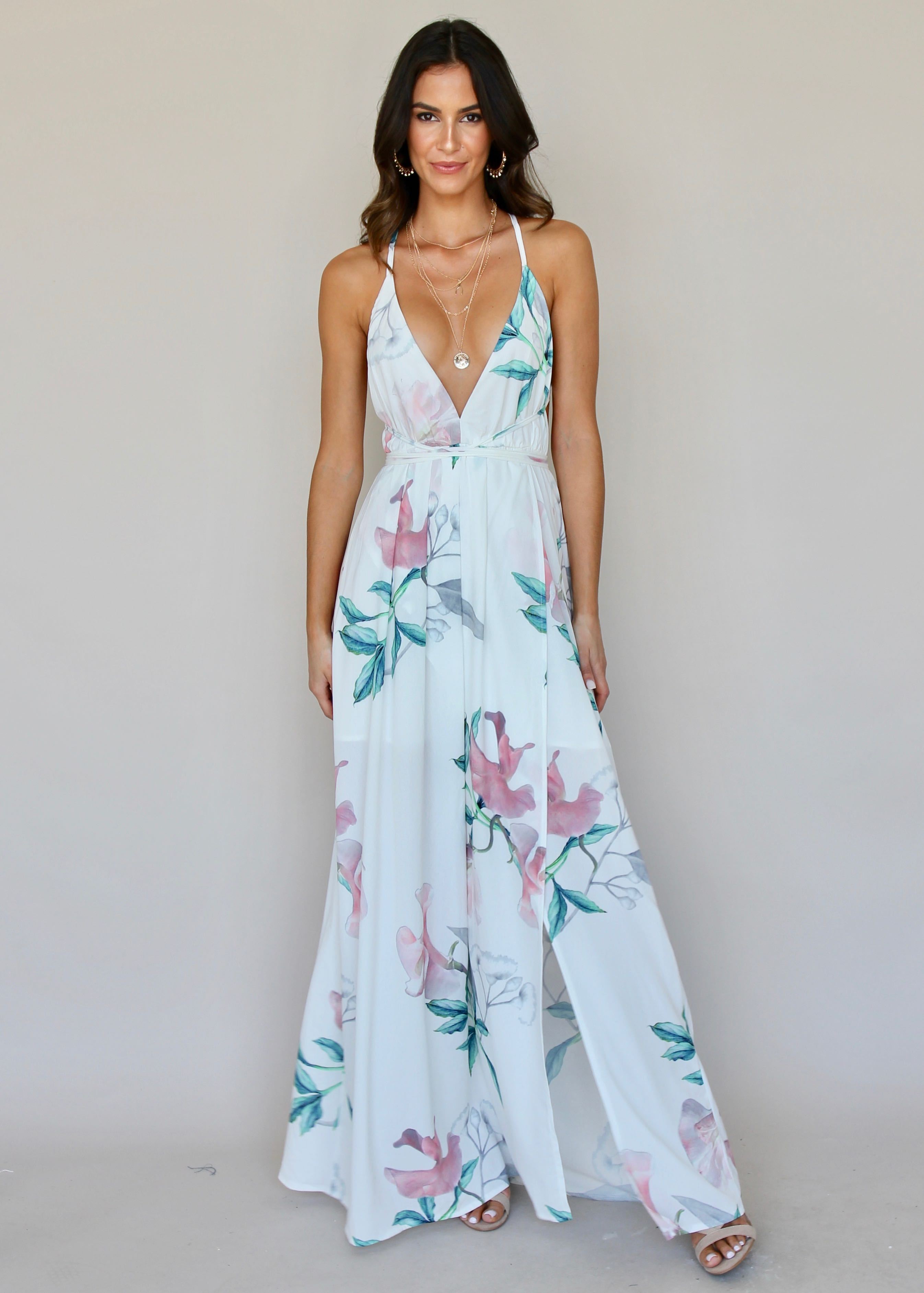Karmen Halter Maxi Dress - White Tropical