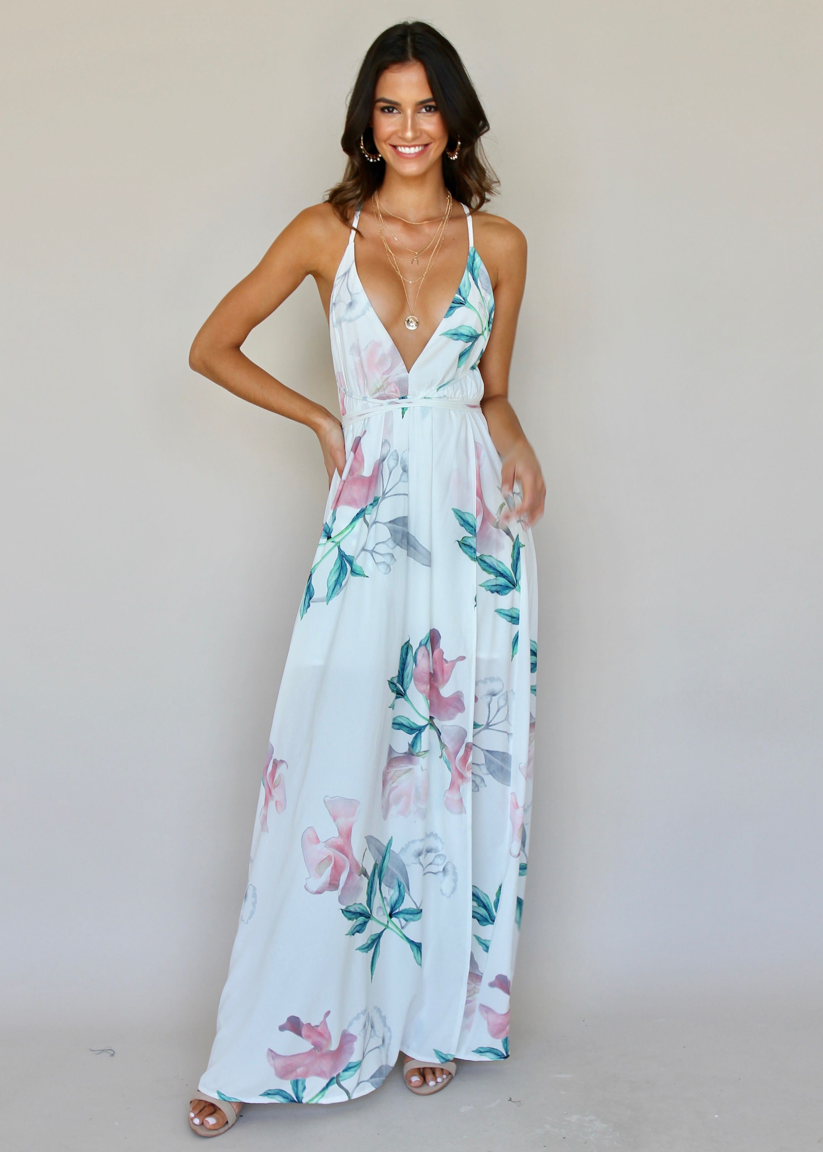 Karmen Halter Maxi Dress - White Tropical