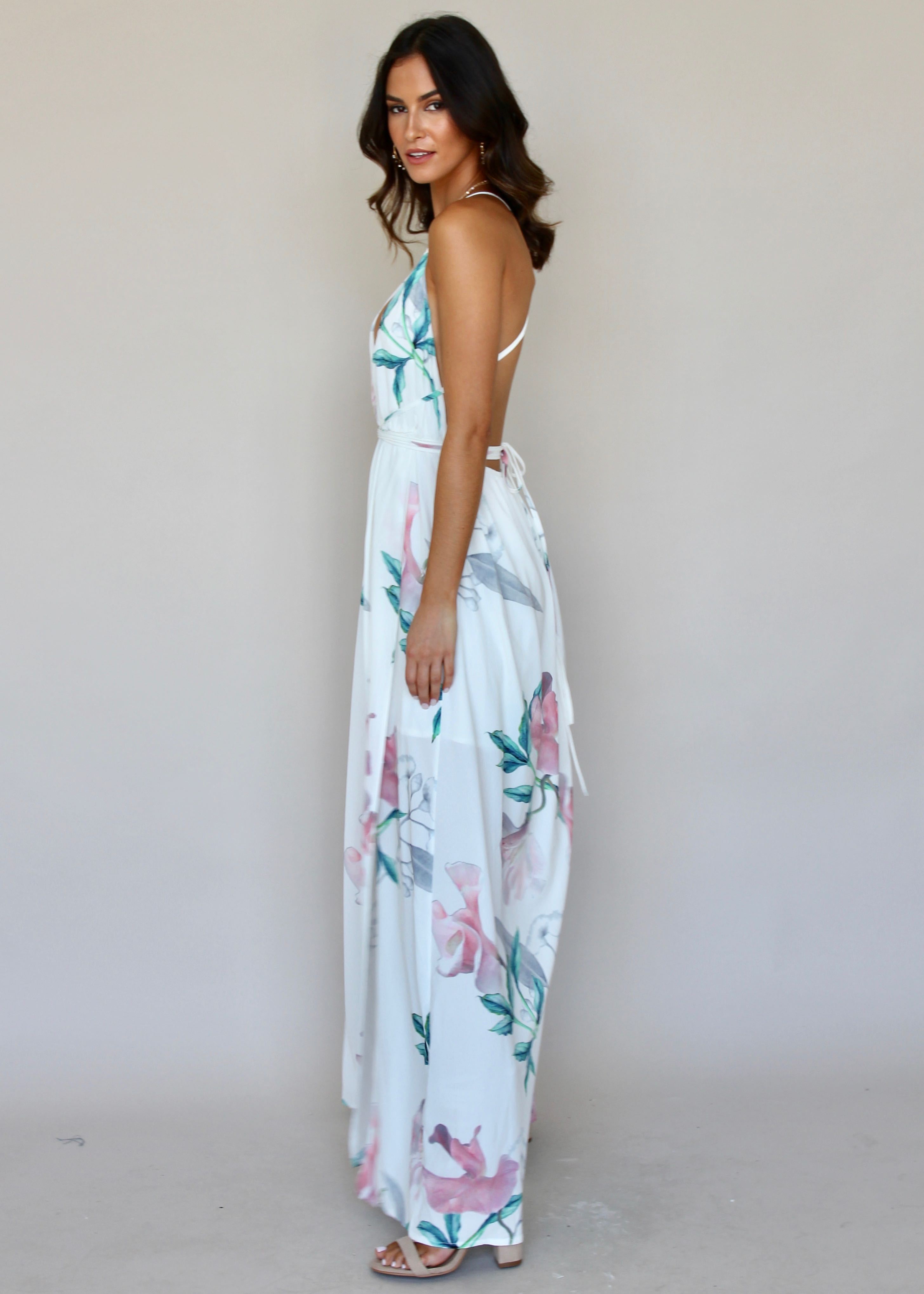 Karmen Halter Maxi Dress - White Tropical