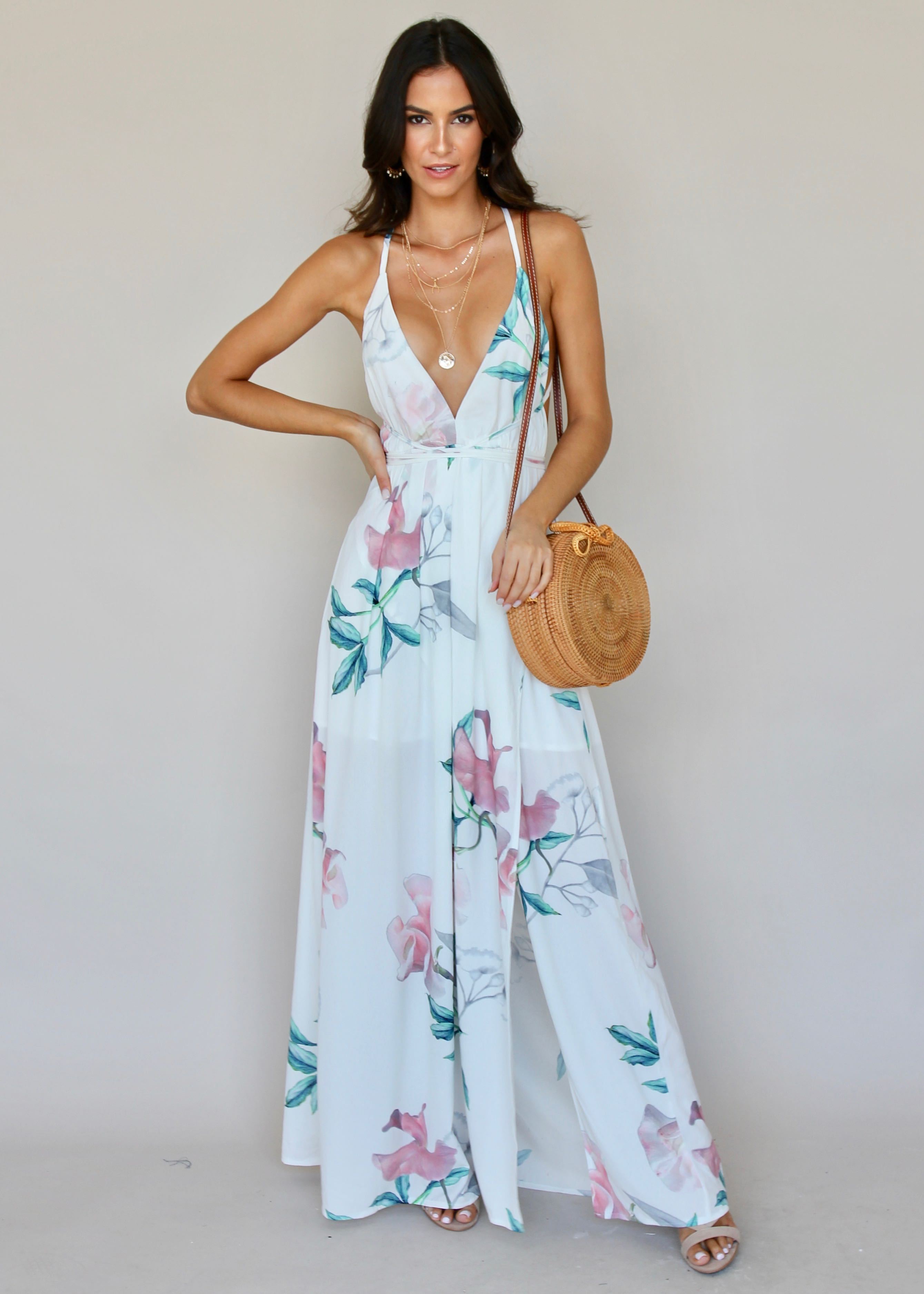 Karmen Halter Maxi Dress - White Tropical