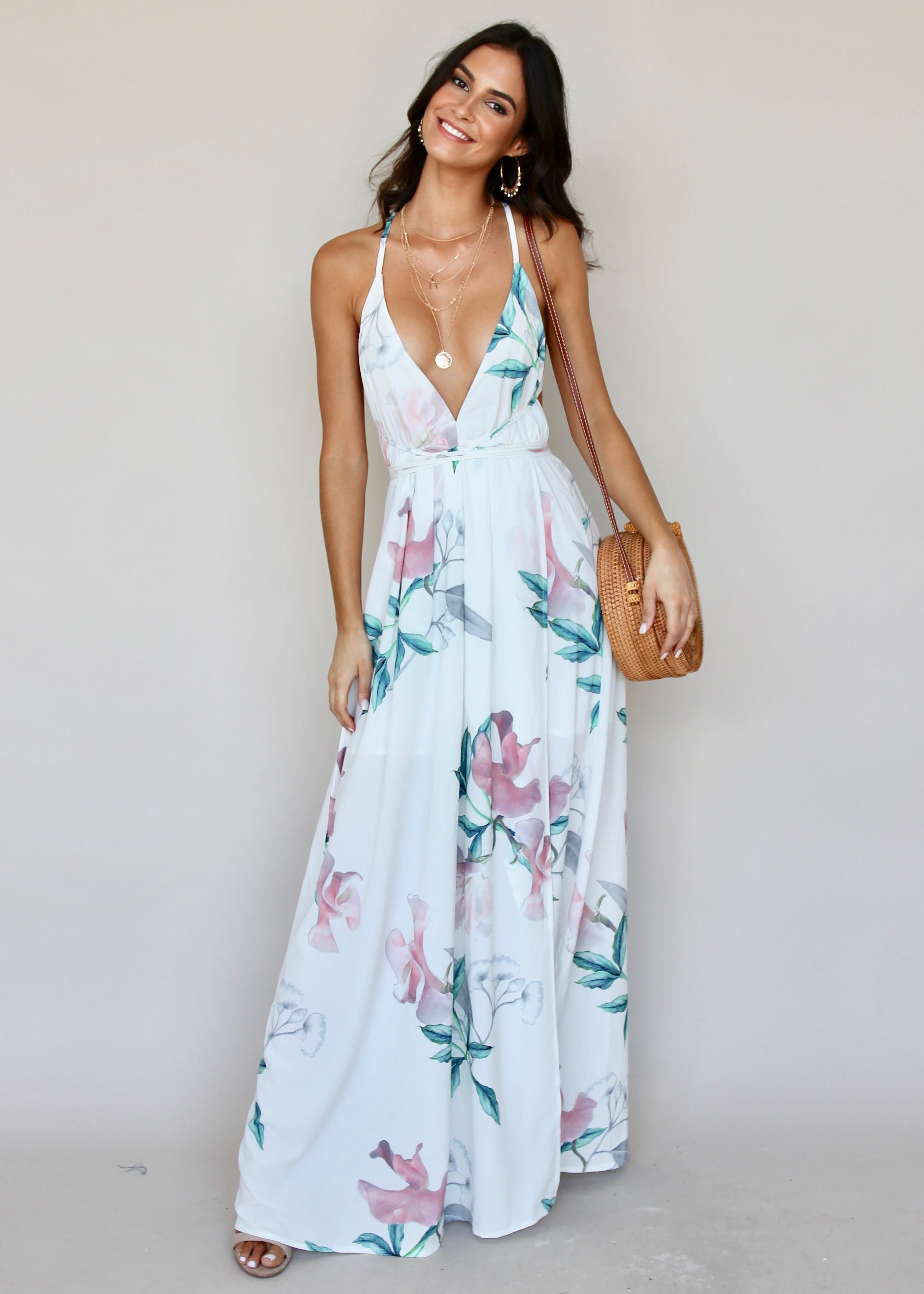 Karmen Halter Maxi Dress - White Tropical