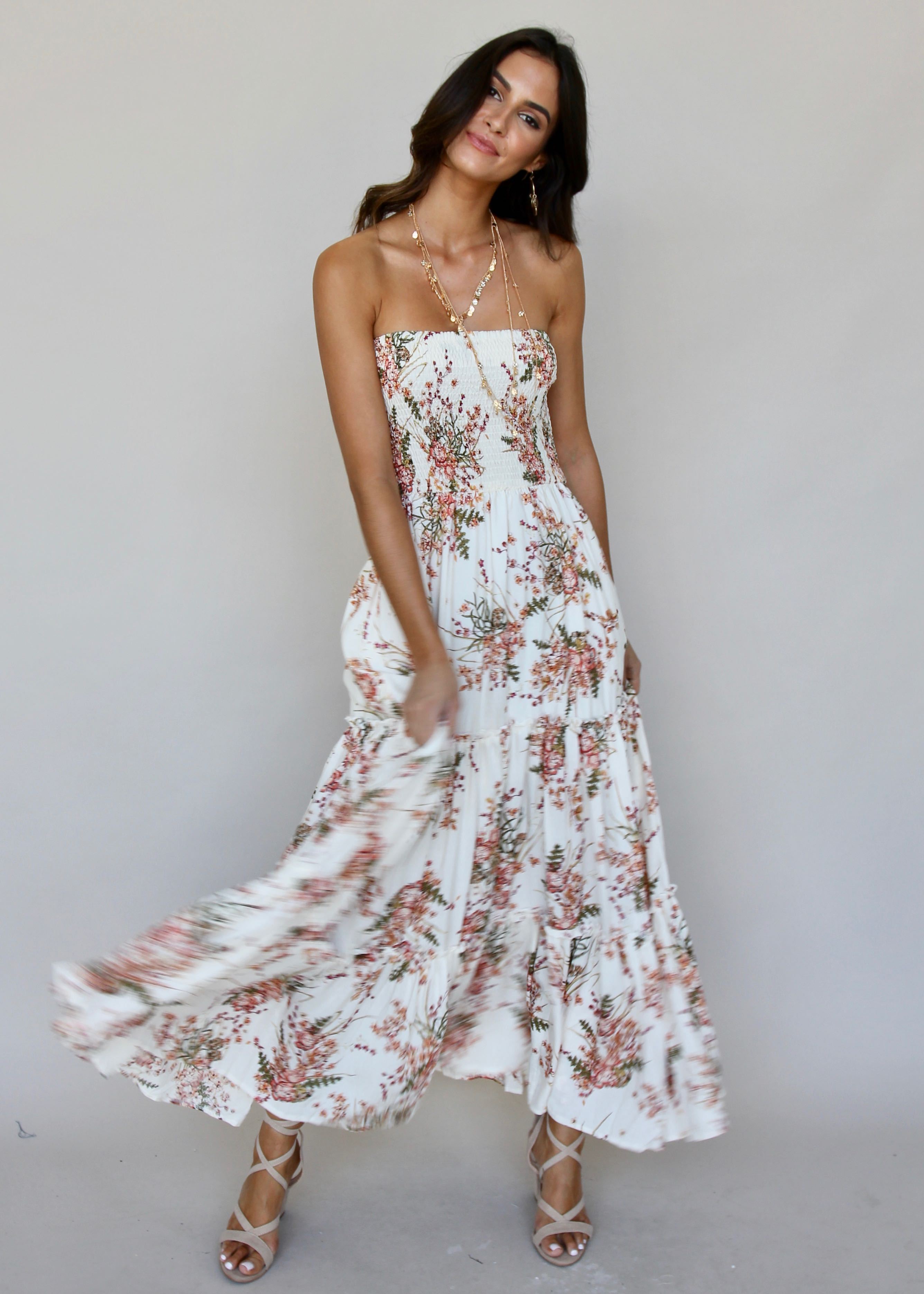 Love & Light Strapless Maxi Dress - Flower Fields