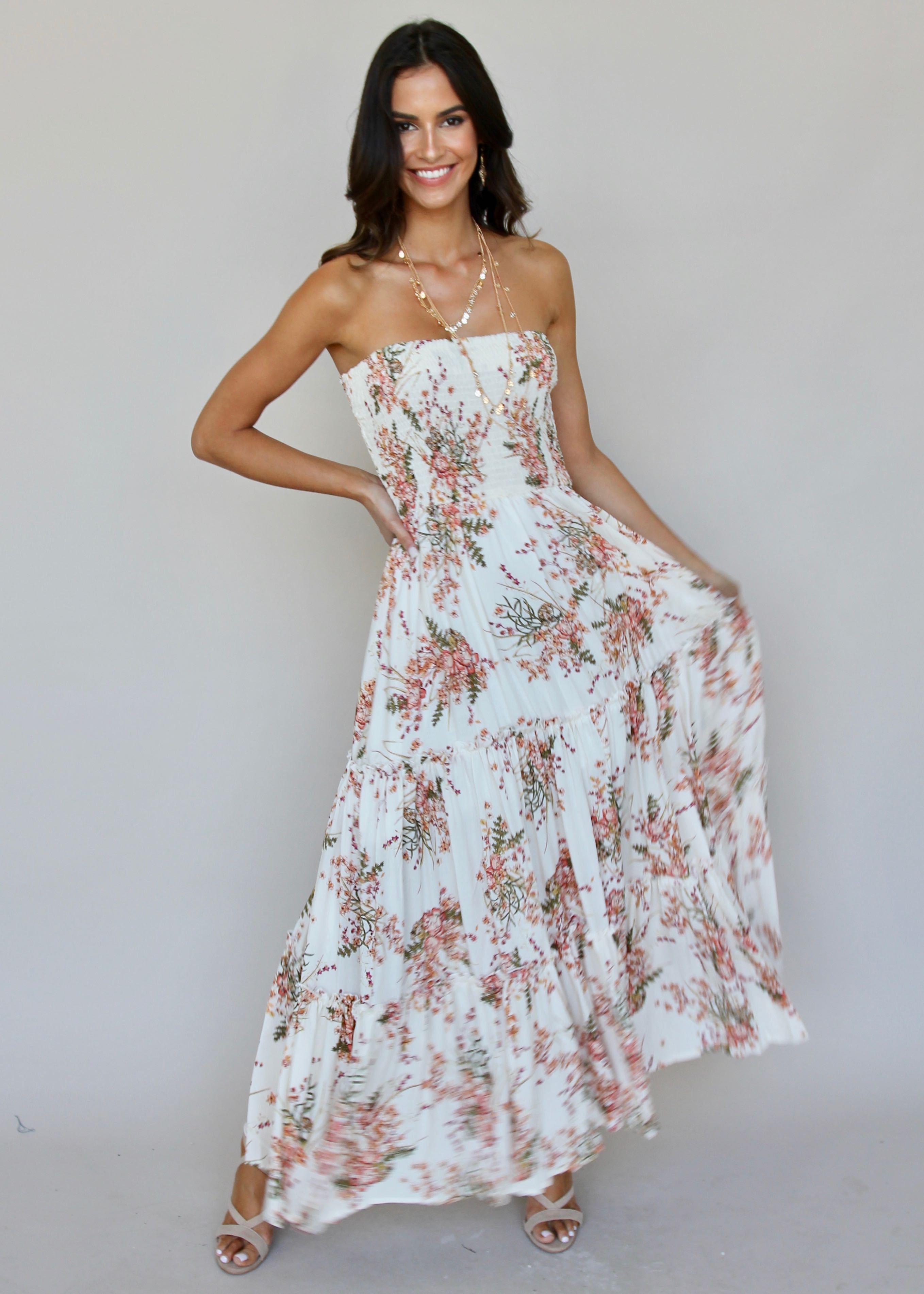 Love & Light Strapless Maxi Dress - Flower Fields