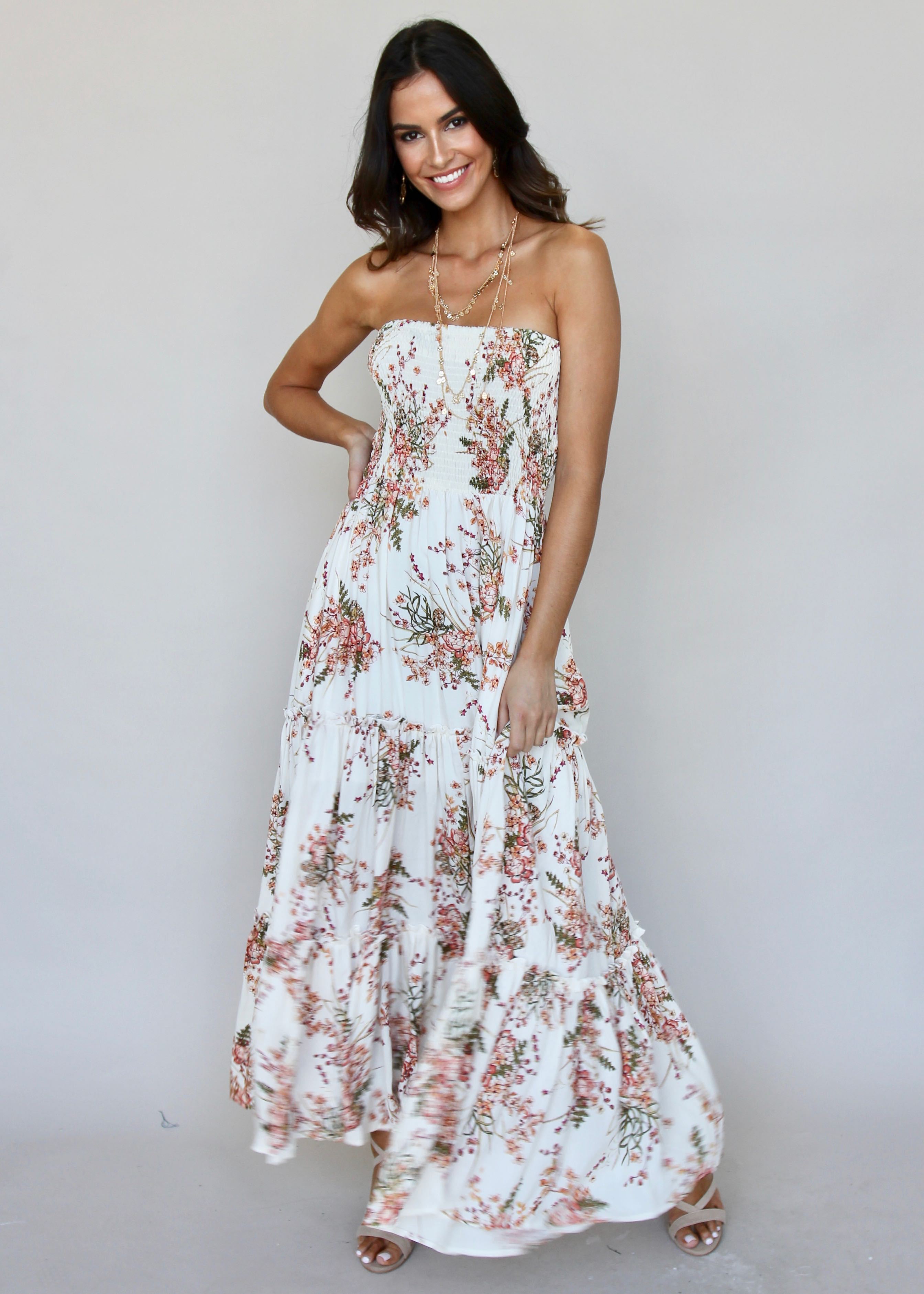 Love & Light Strapless Maxi Dress - Flower Fields