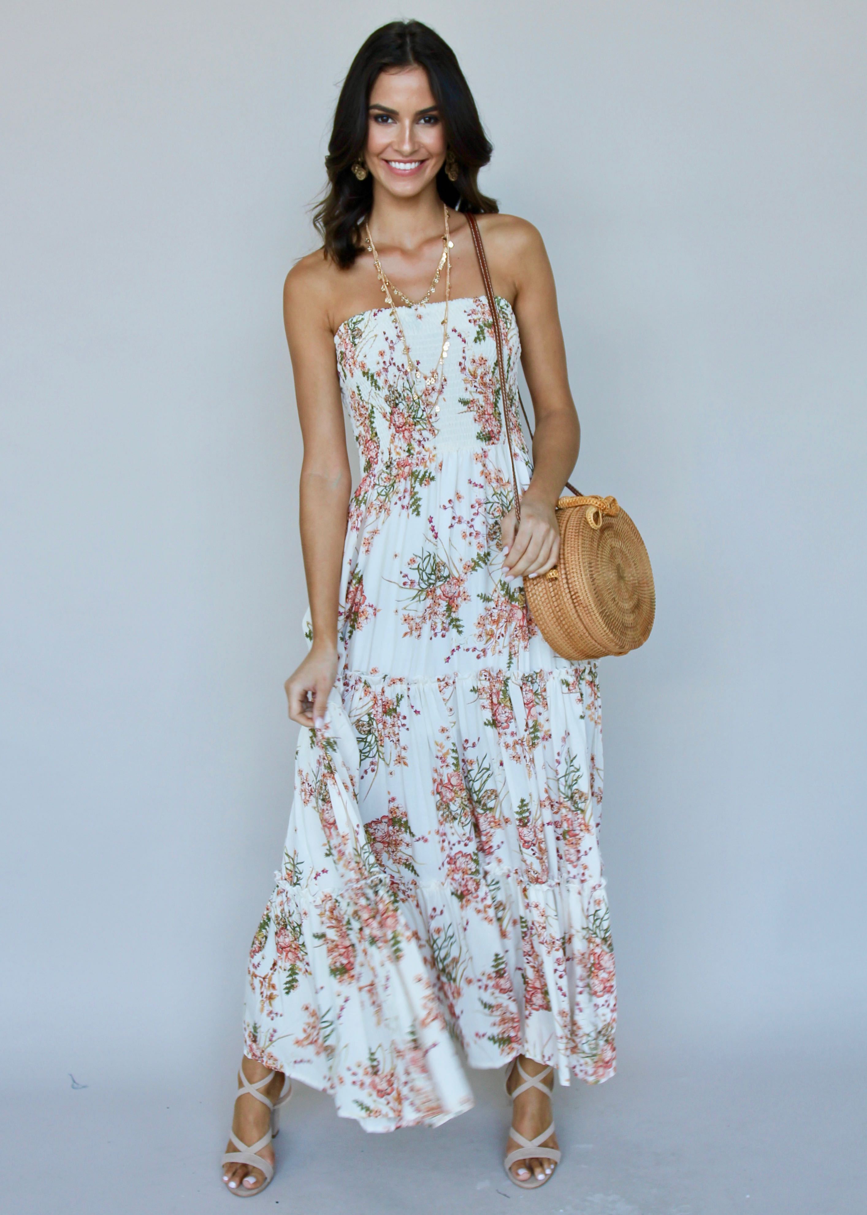Love & Light Strapless Maxi Dress - Flower Fields