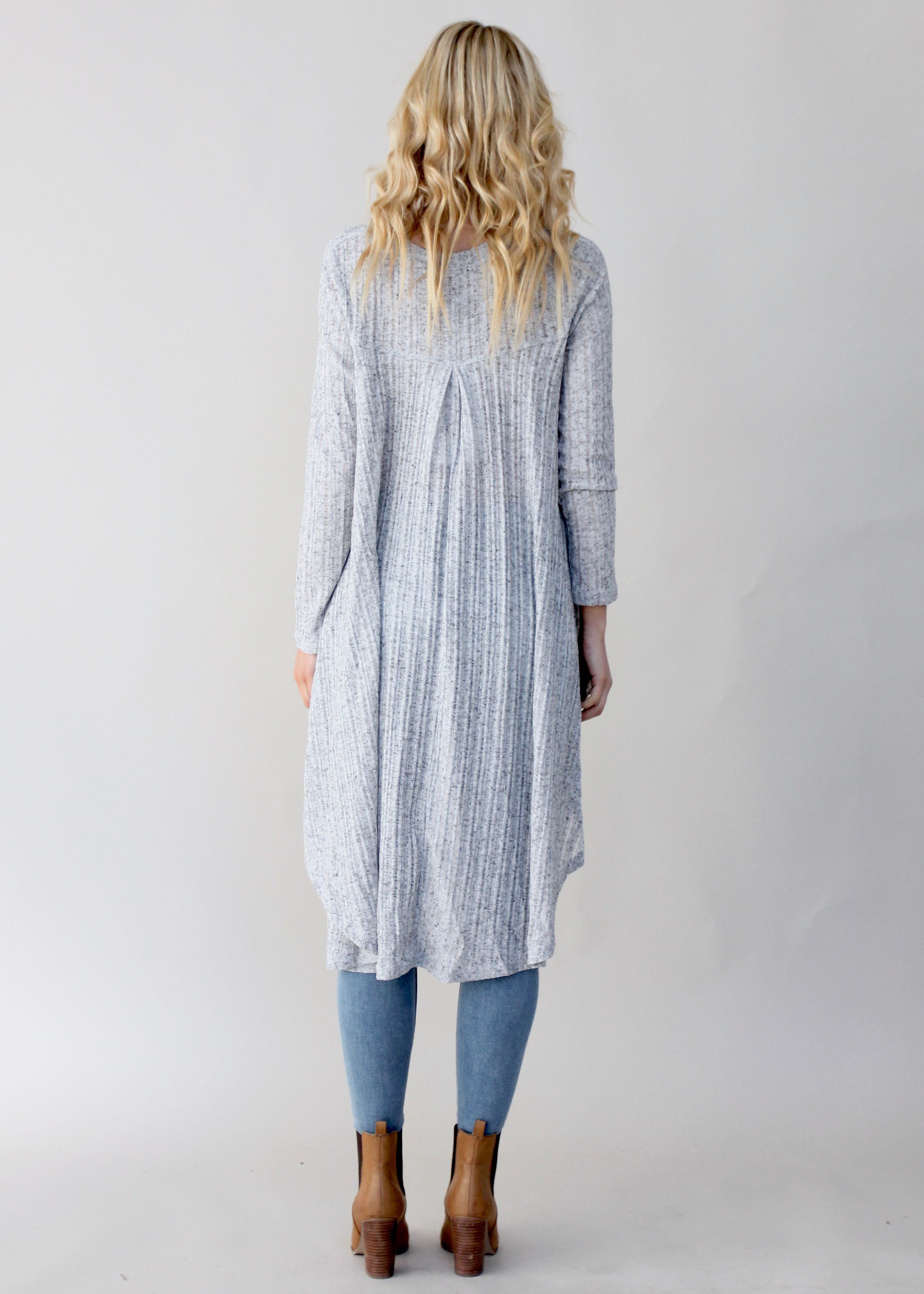 Heartlands Hi-Lo L/S Blouse - Grey Marle