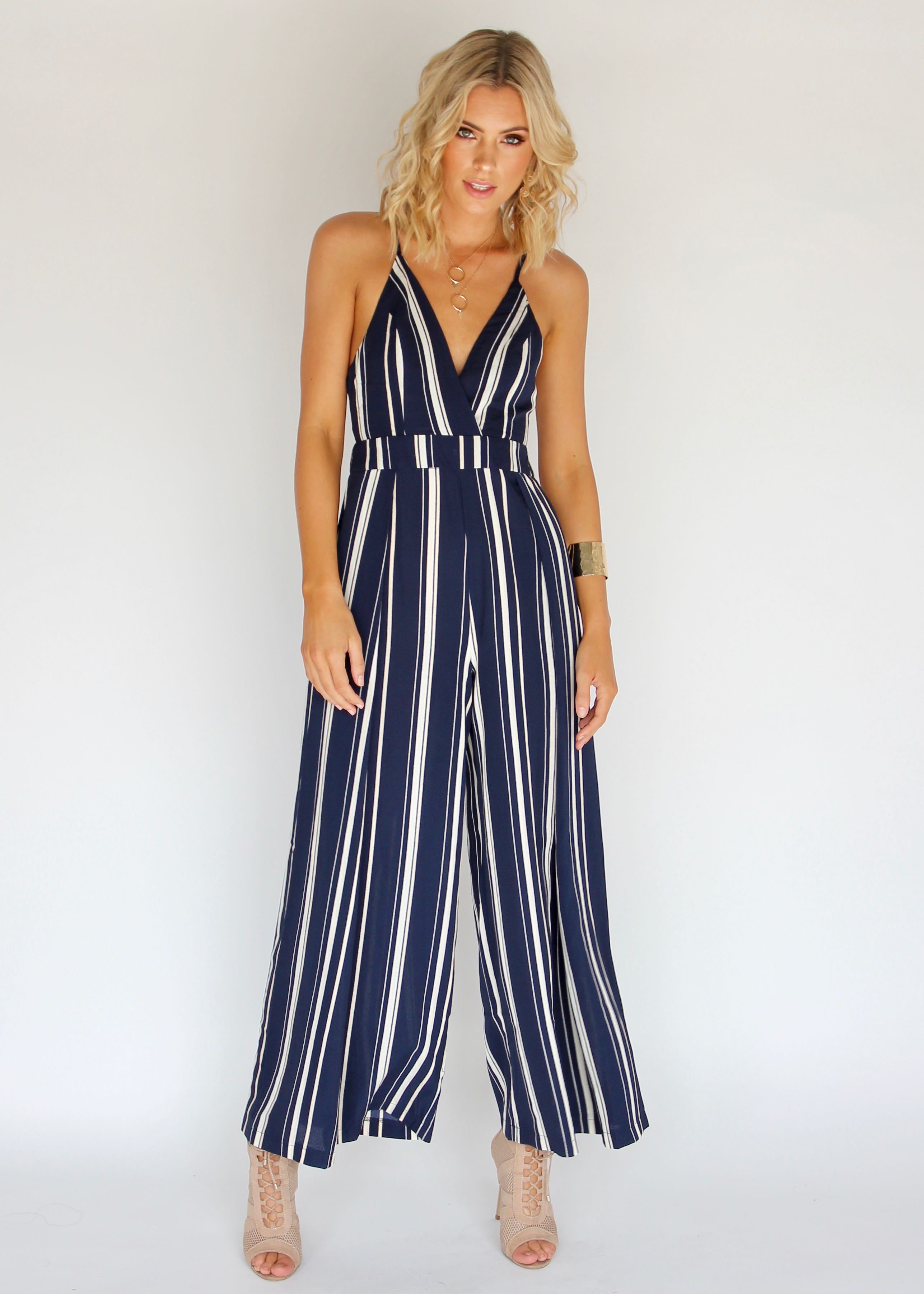 Last Glance Pantsuit - Navy/Beige