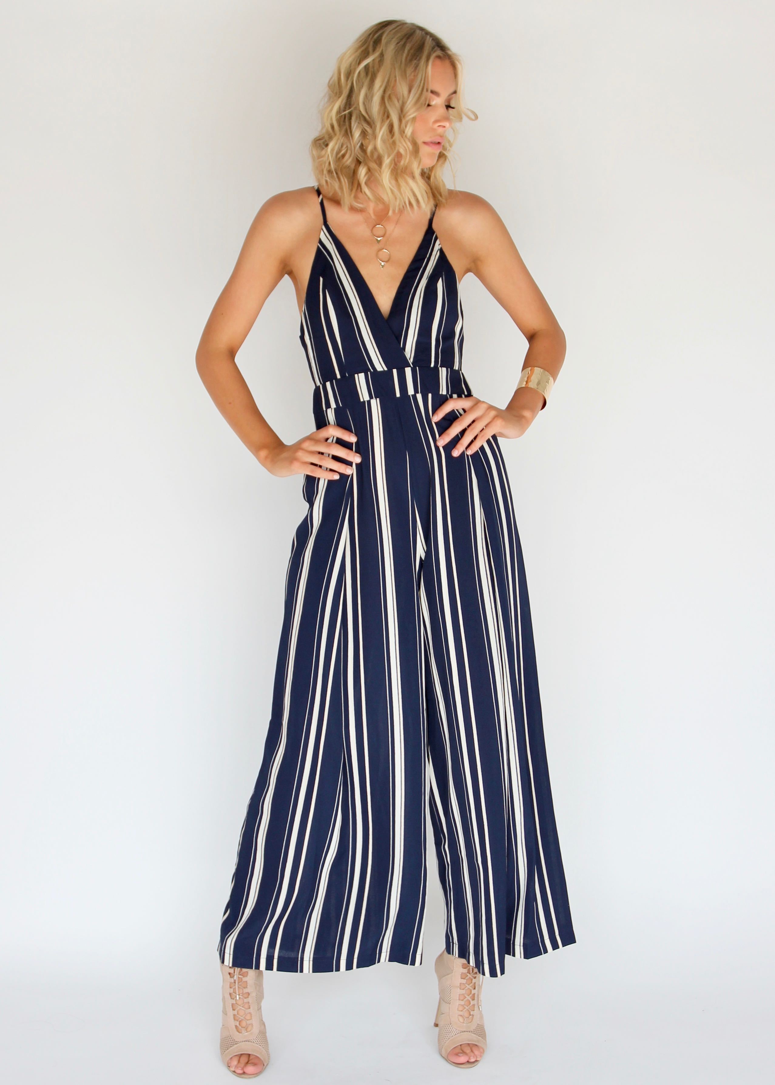 Last Glance Pantsuit - Navy/Beige
