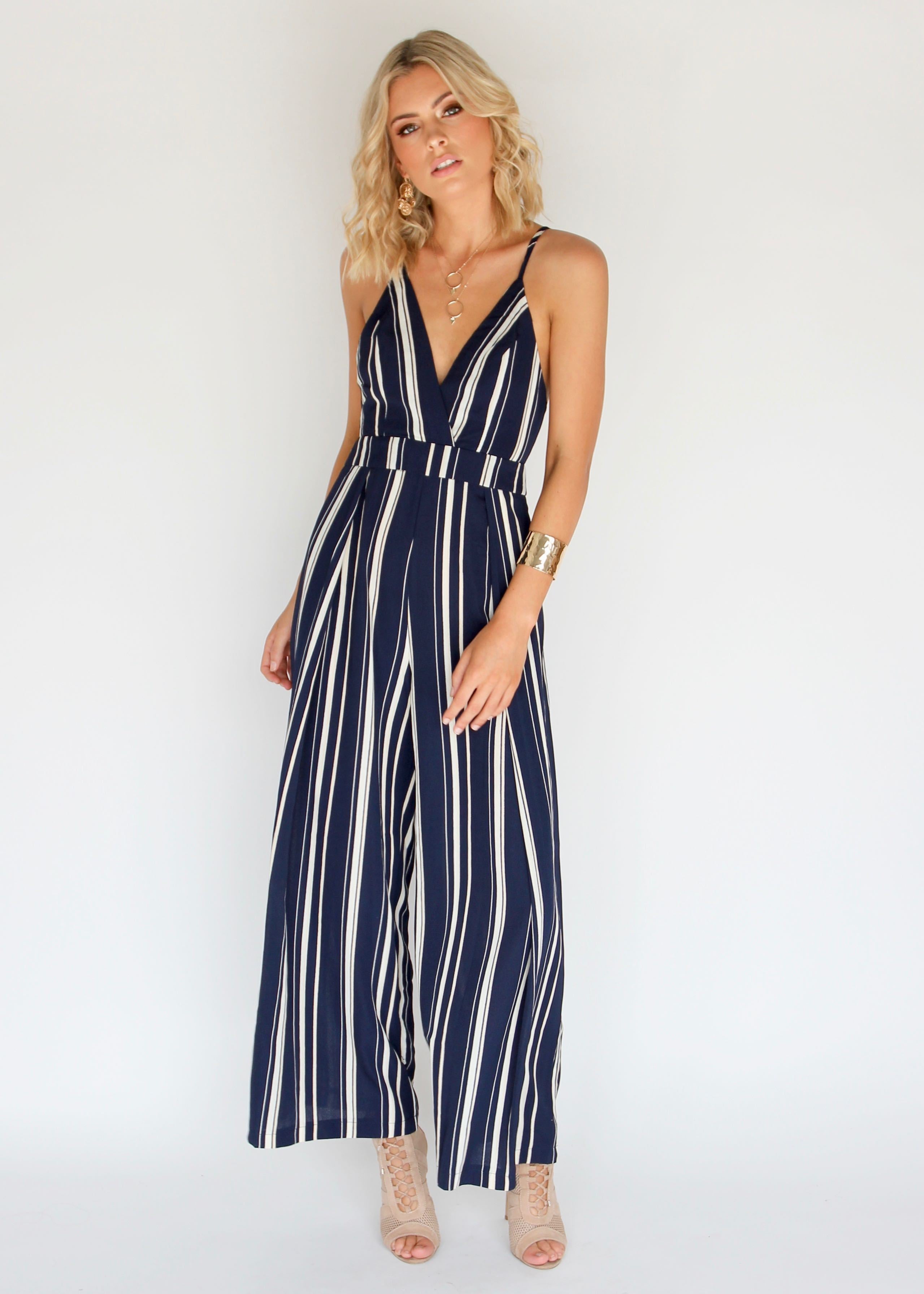 Last Glance Pantsuit - Navy/Beige