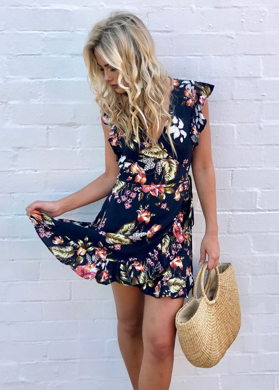 Sunday Breeze Wrap Dress - Black Forest