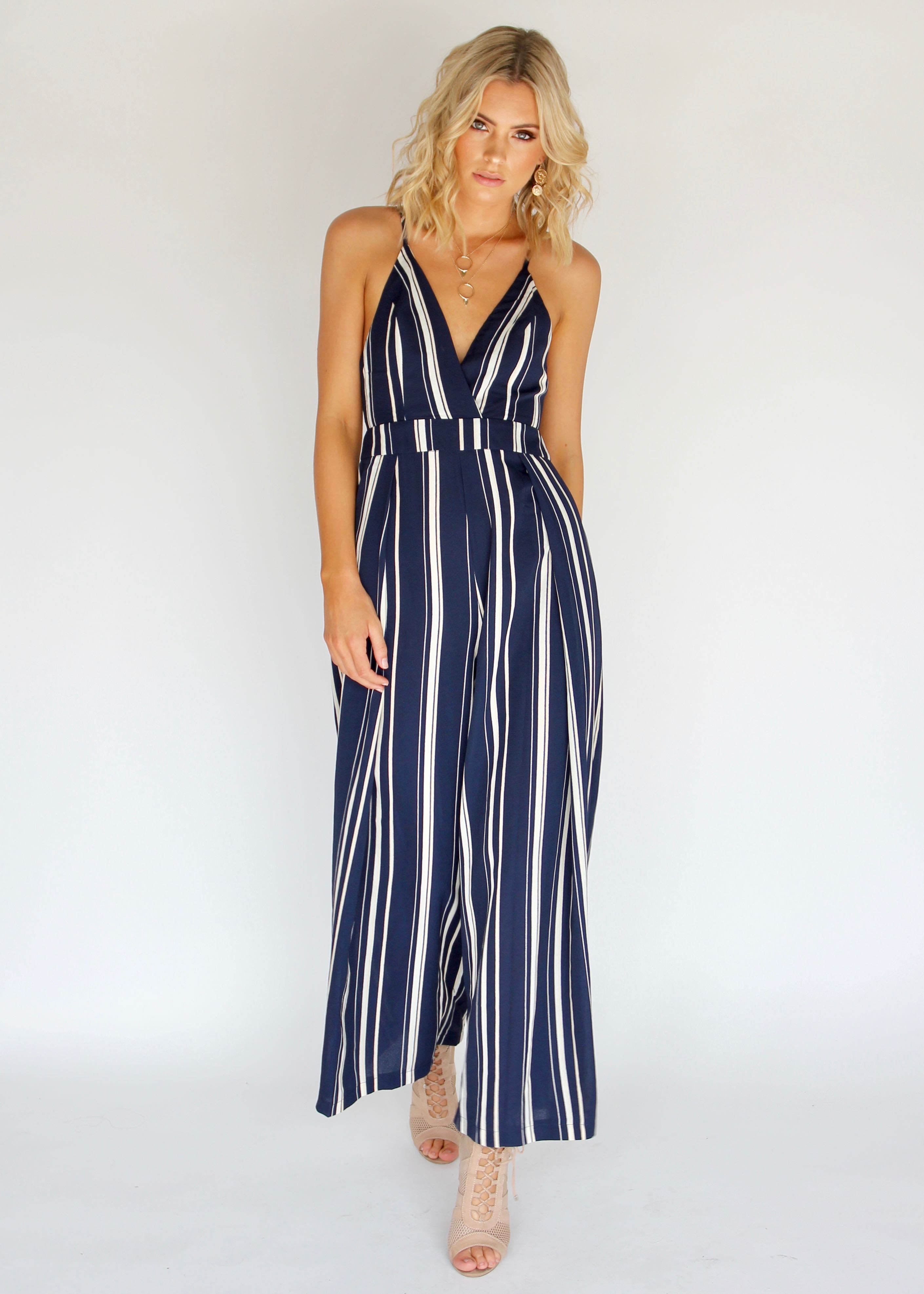 Last Glance Pantsuit - Navy/Beige