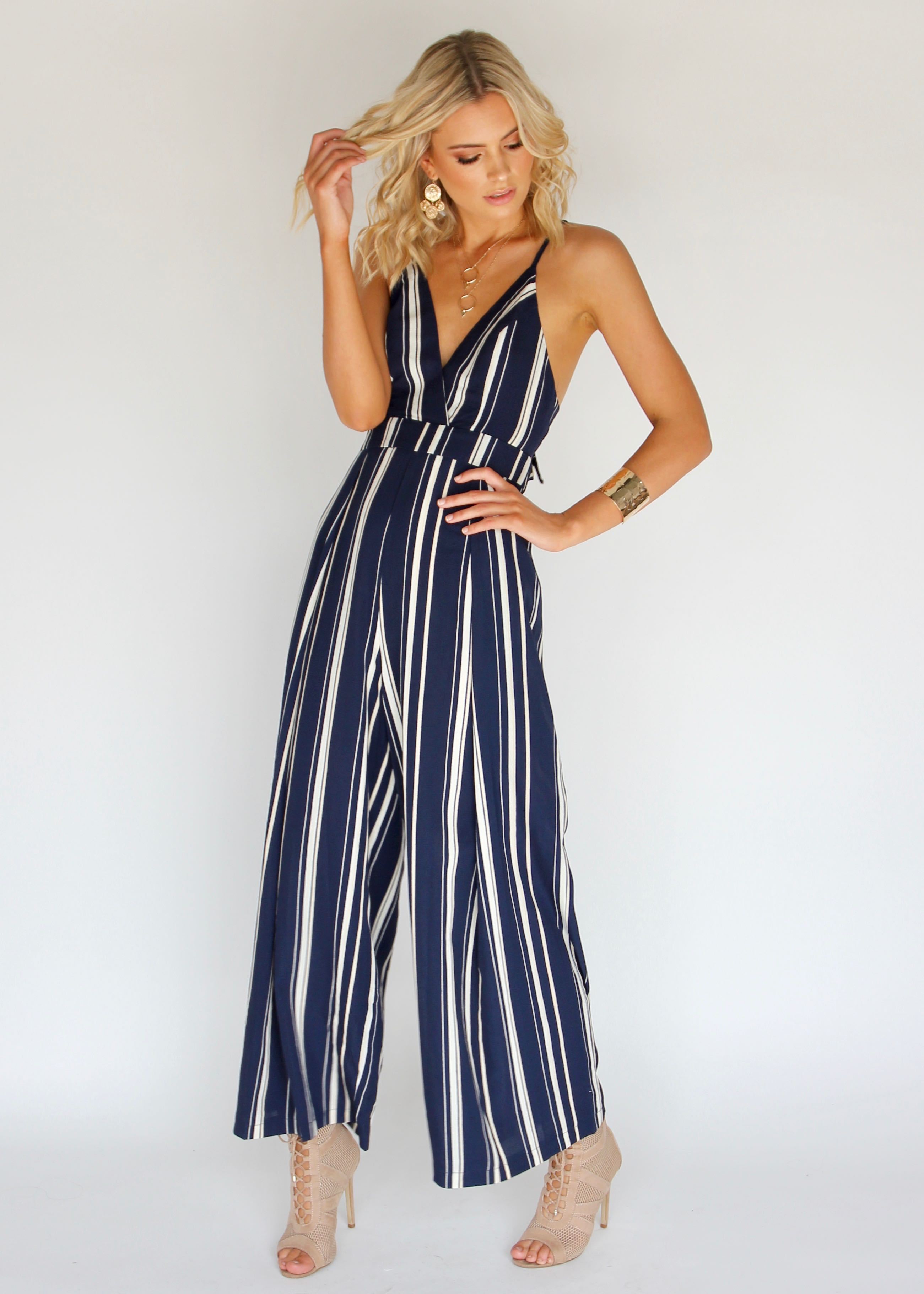 Last Glance Pantsuit - Navy/Beige