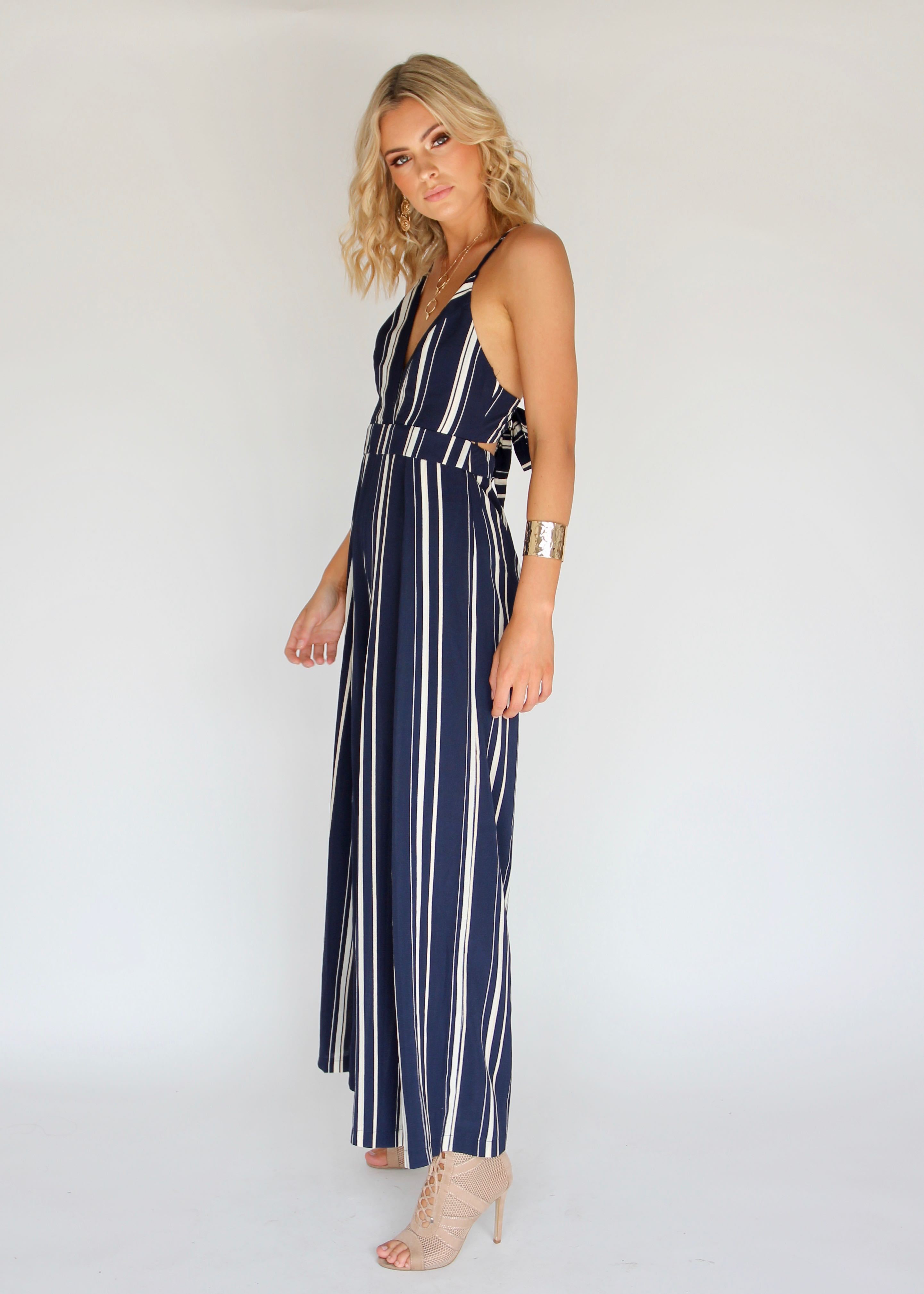 Last Glance Pantsuit - Navy/Beige