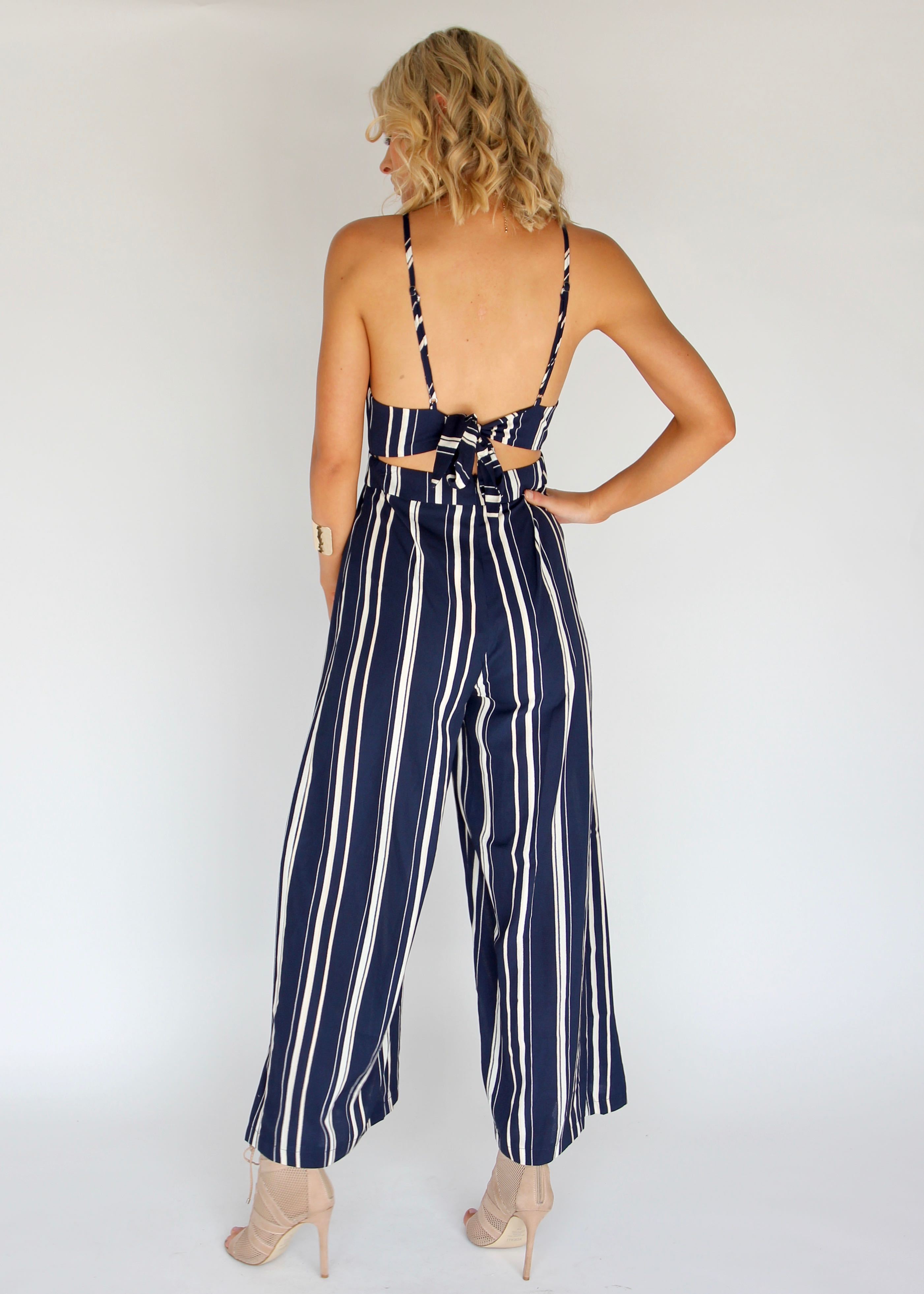 Last Glance Pantsuit - Navy/Beige