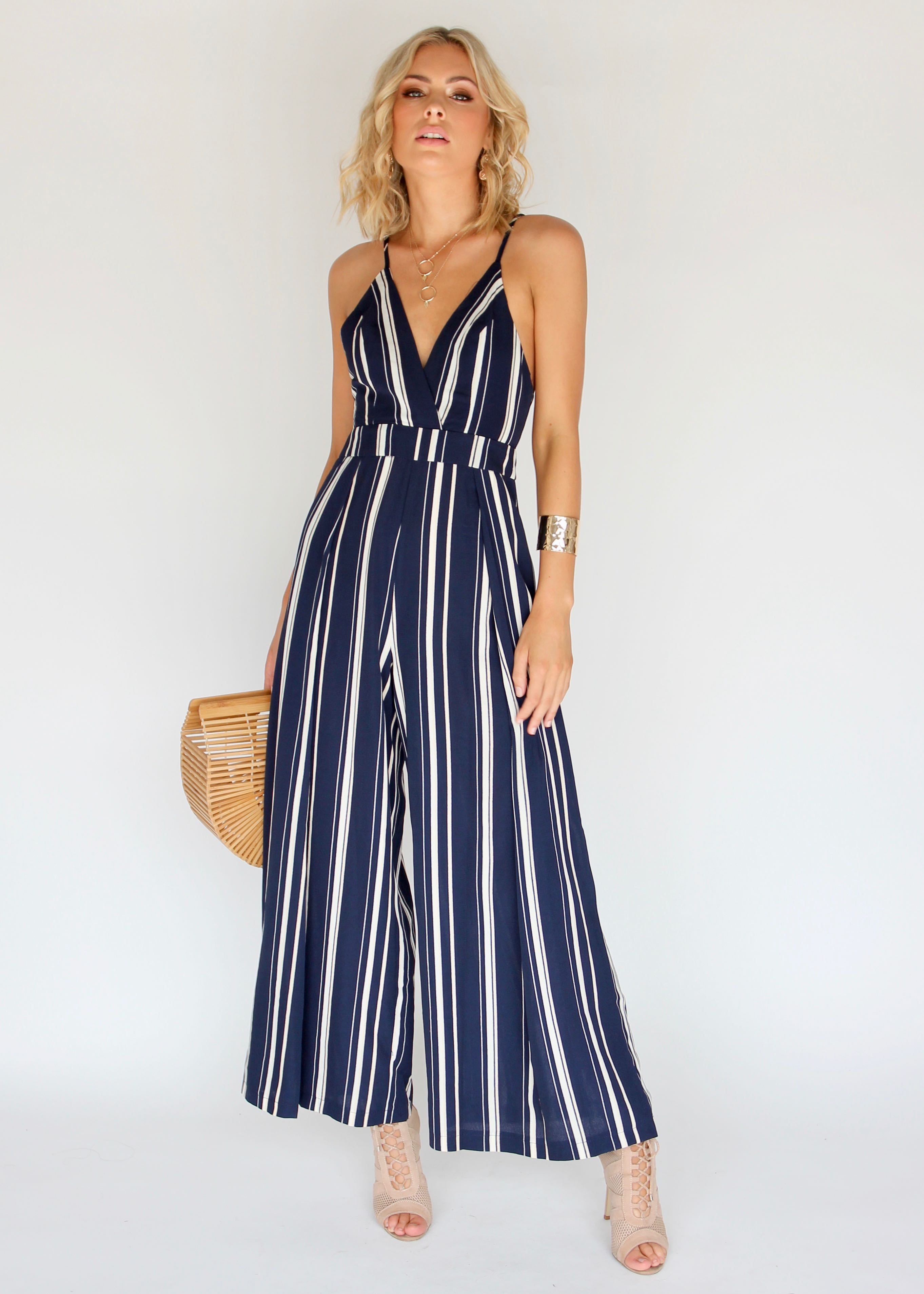 Last Glance Pantsuit - Navy/Beige