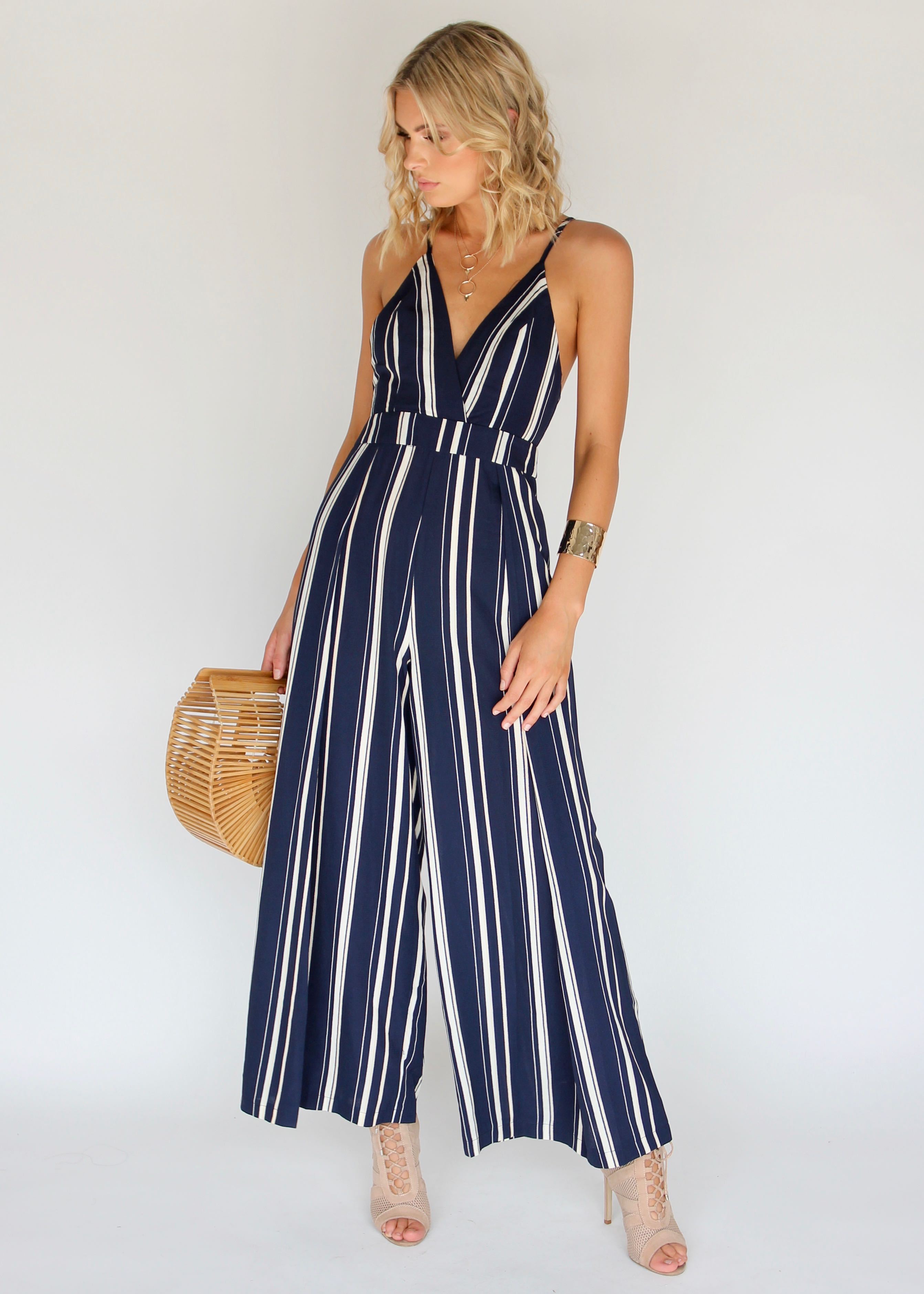 Last Glance Pantsuit - Navy/Beige