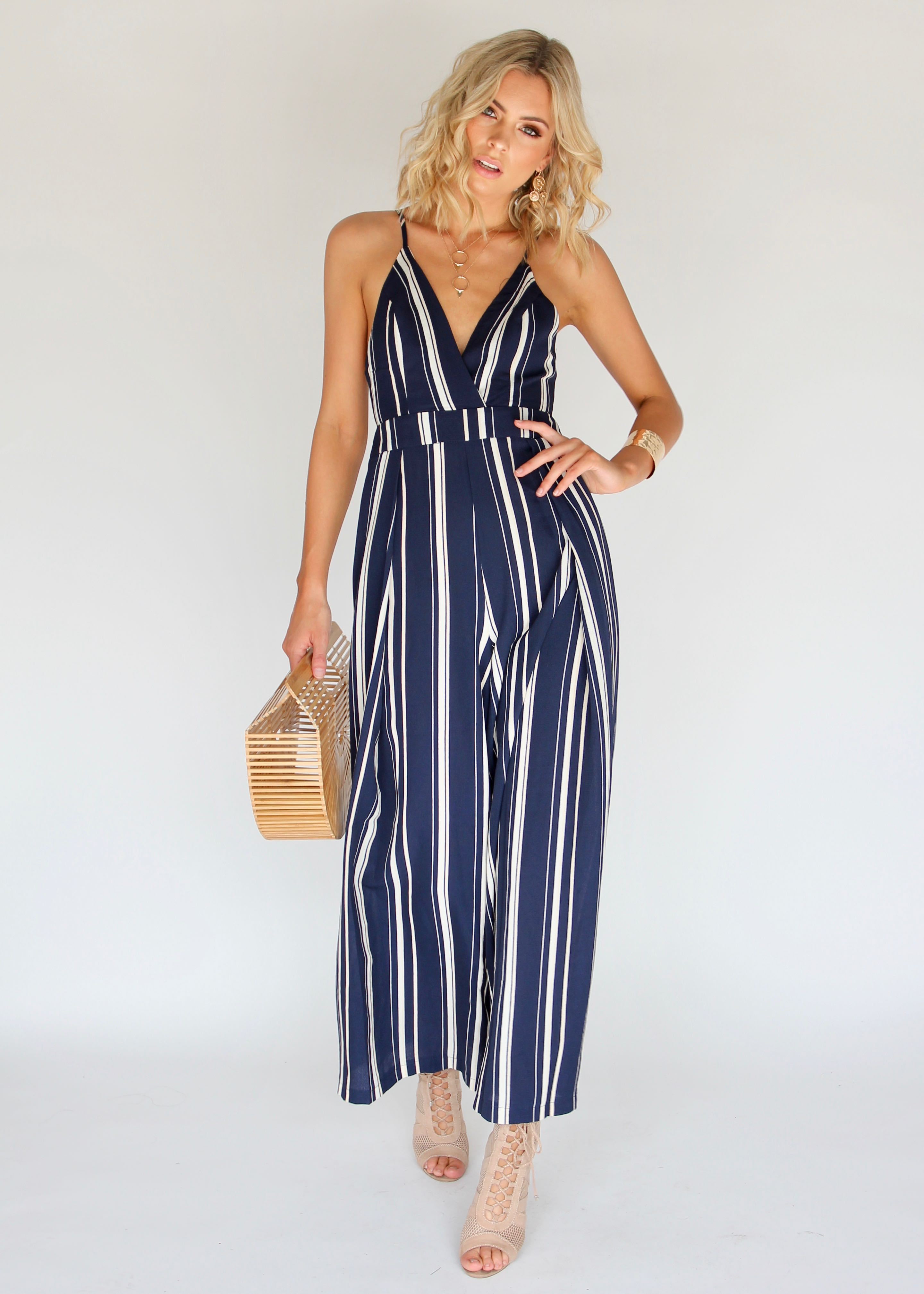 Last Glance Pantsuit - Navy/Beige