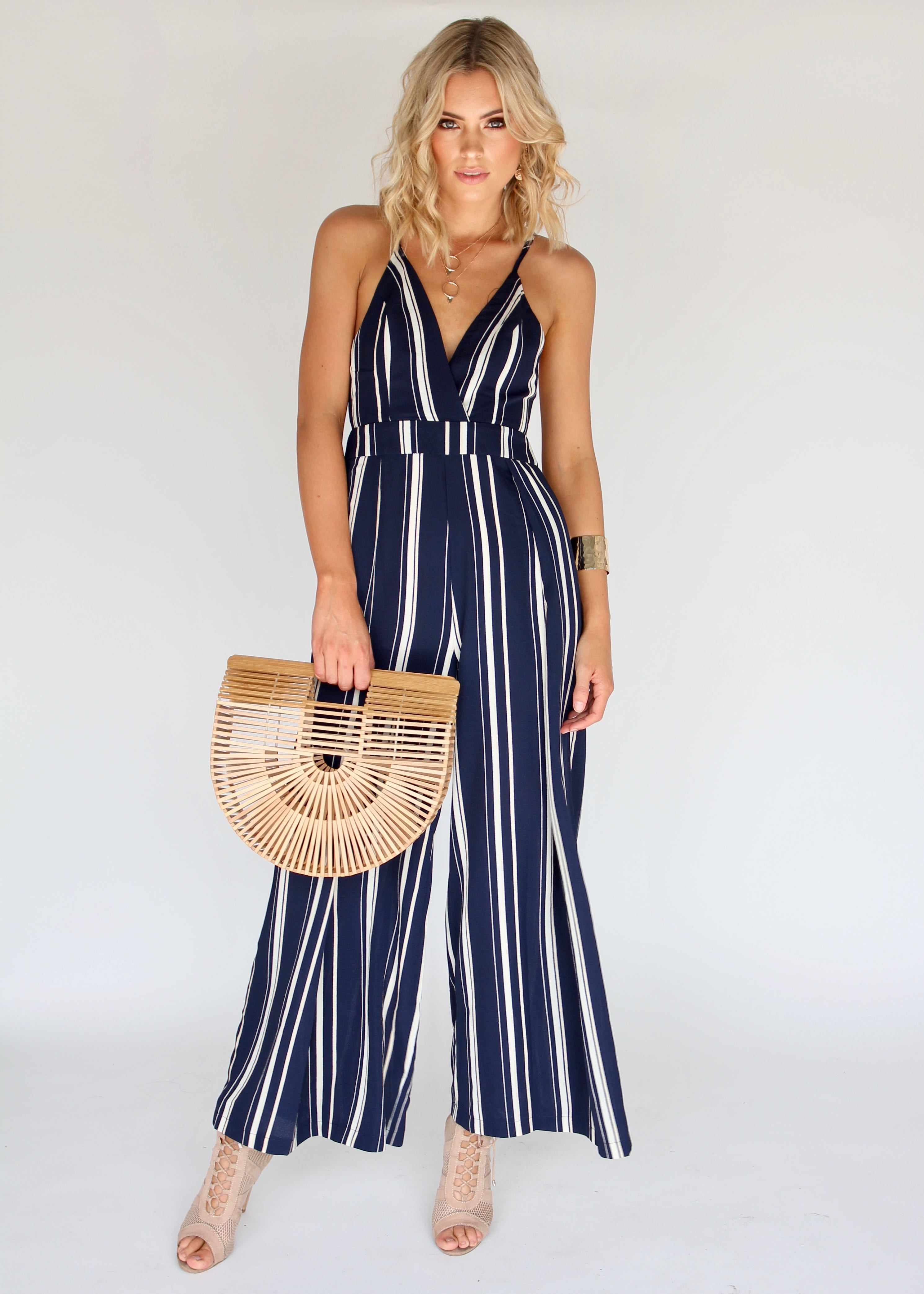Last Glance Pantsuit - Navy/Beige