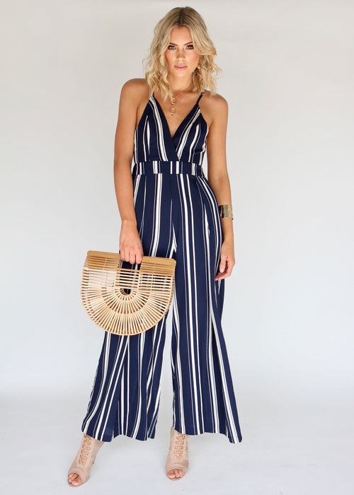 Last Glance Pantsuit - Navy/Beige