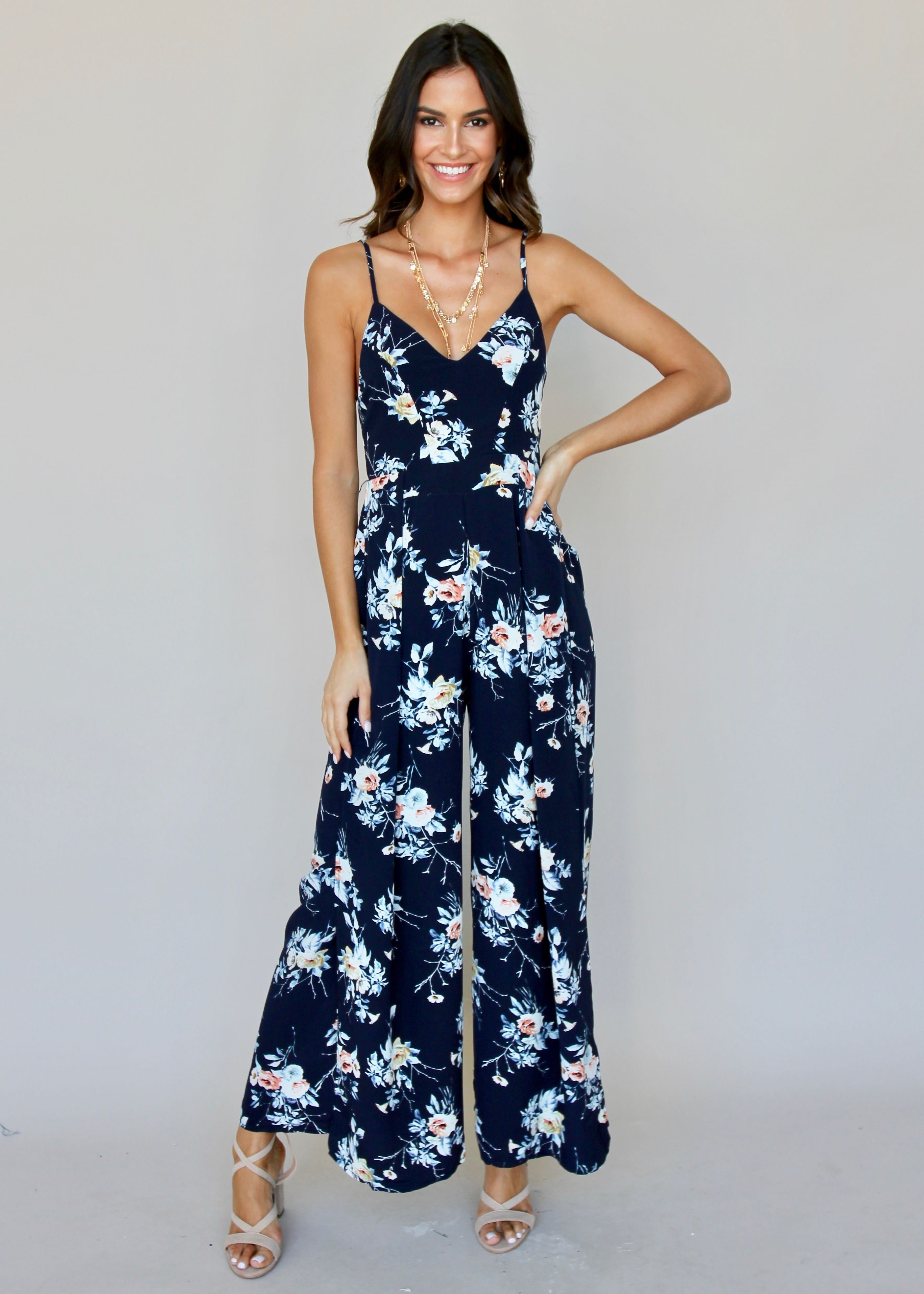 Take The Lead Pantsuit - Navy Floral