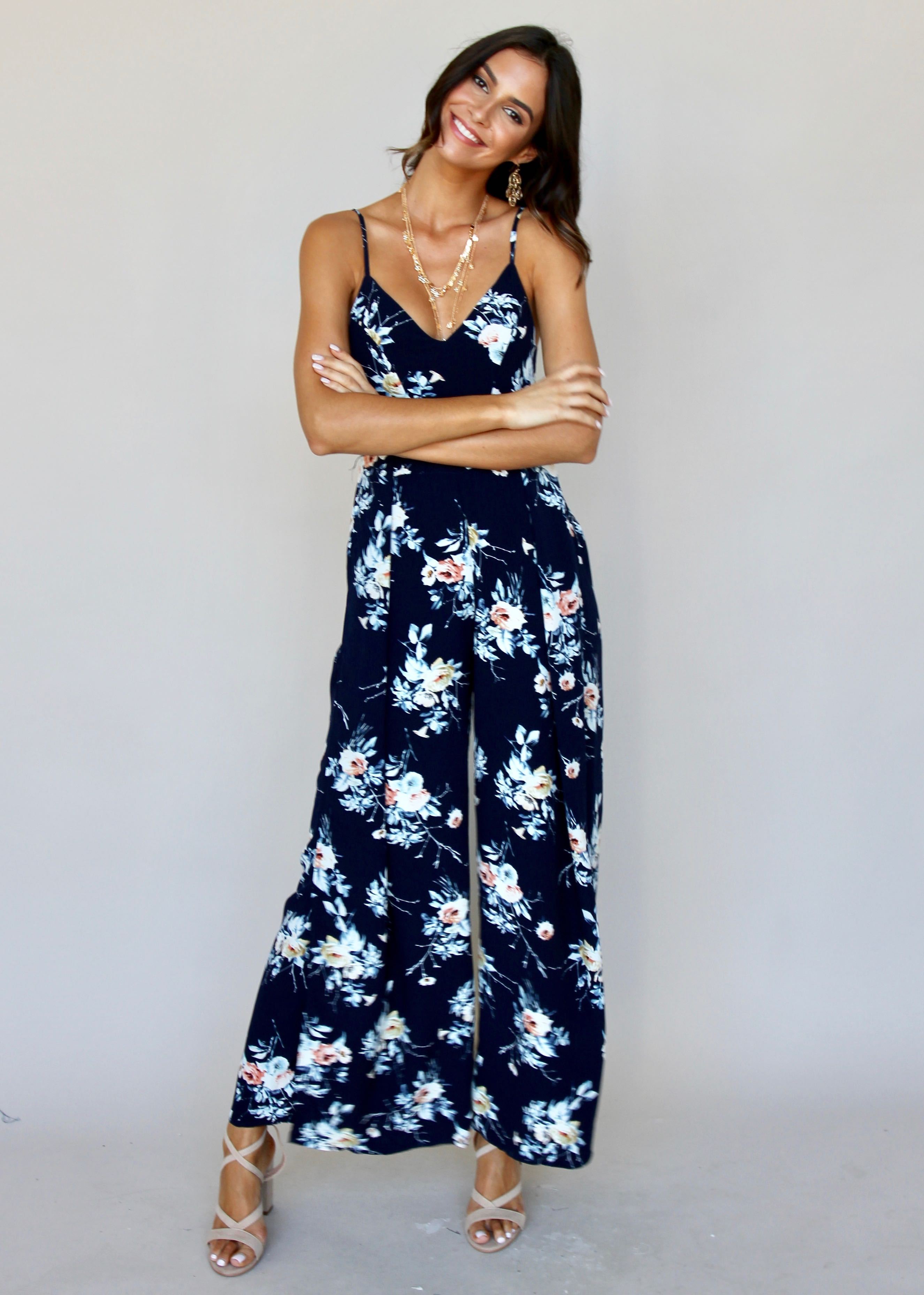 Take The Lead Pantsuit - Navy Floral
