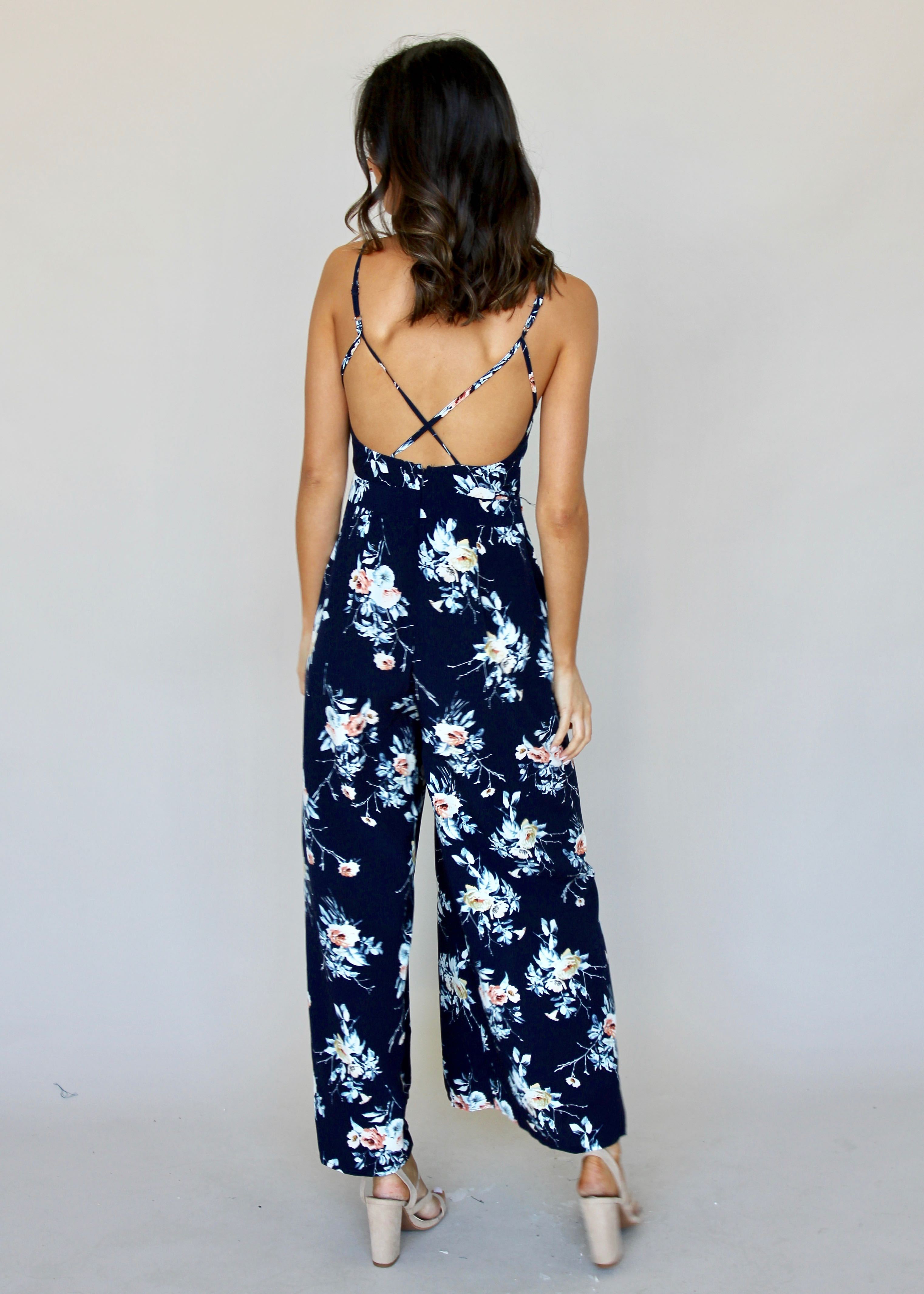 Take The Lead Pantsuit - Navy Floral