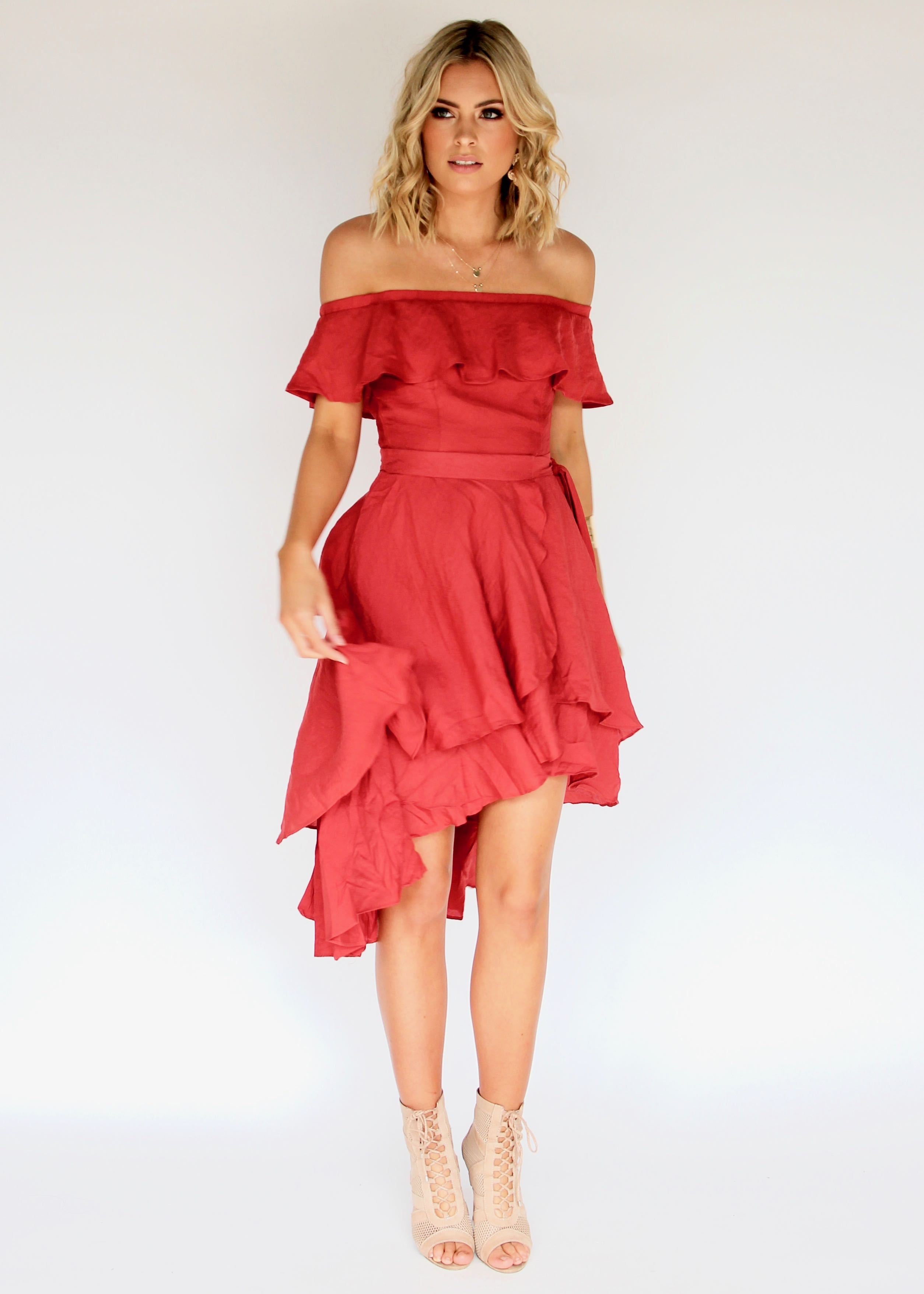 Senorita Off Shoulder Dress - Crimson