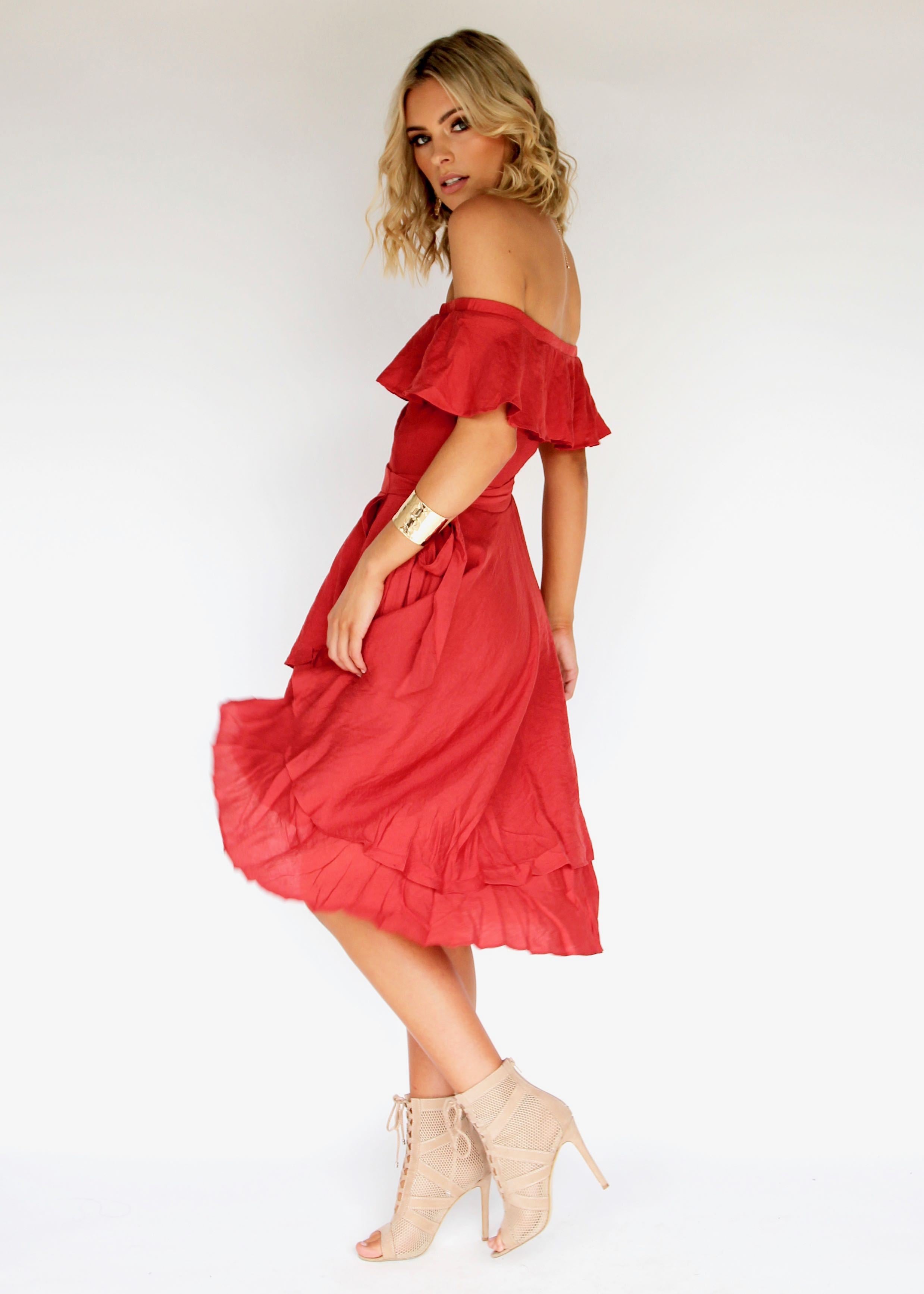 Senorita Off Shoulder Dress - Crimson