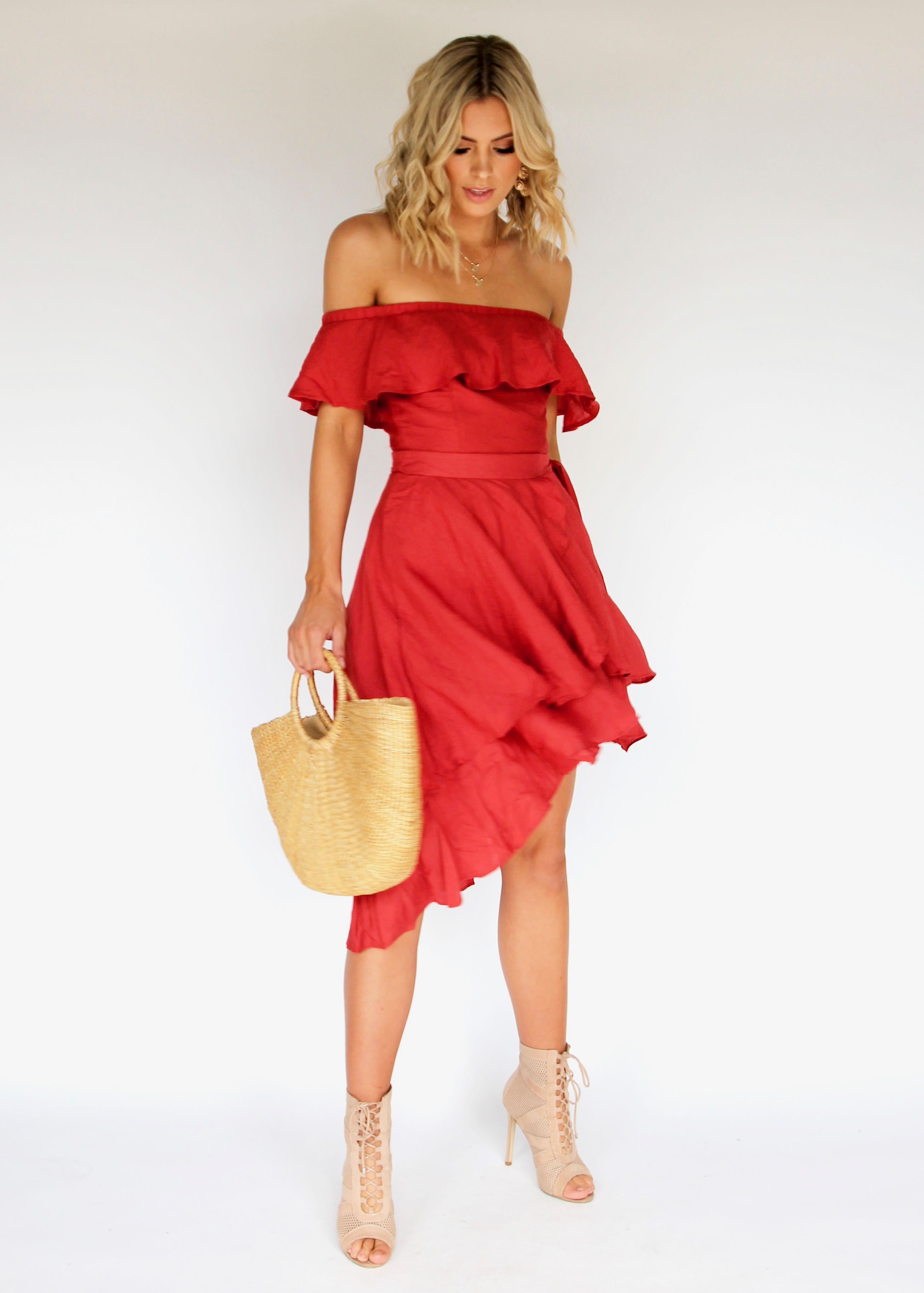 Senorita Off Shoulder Dress - Crimson