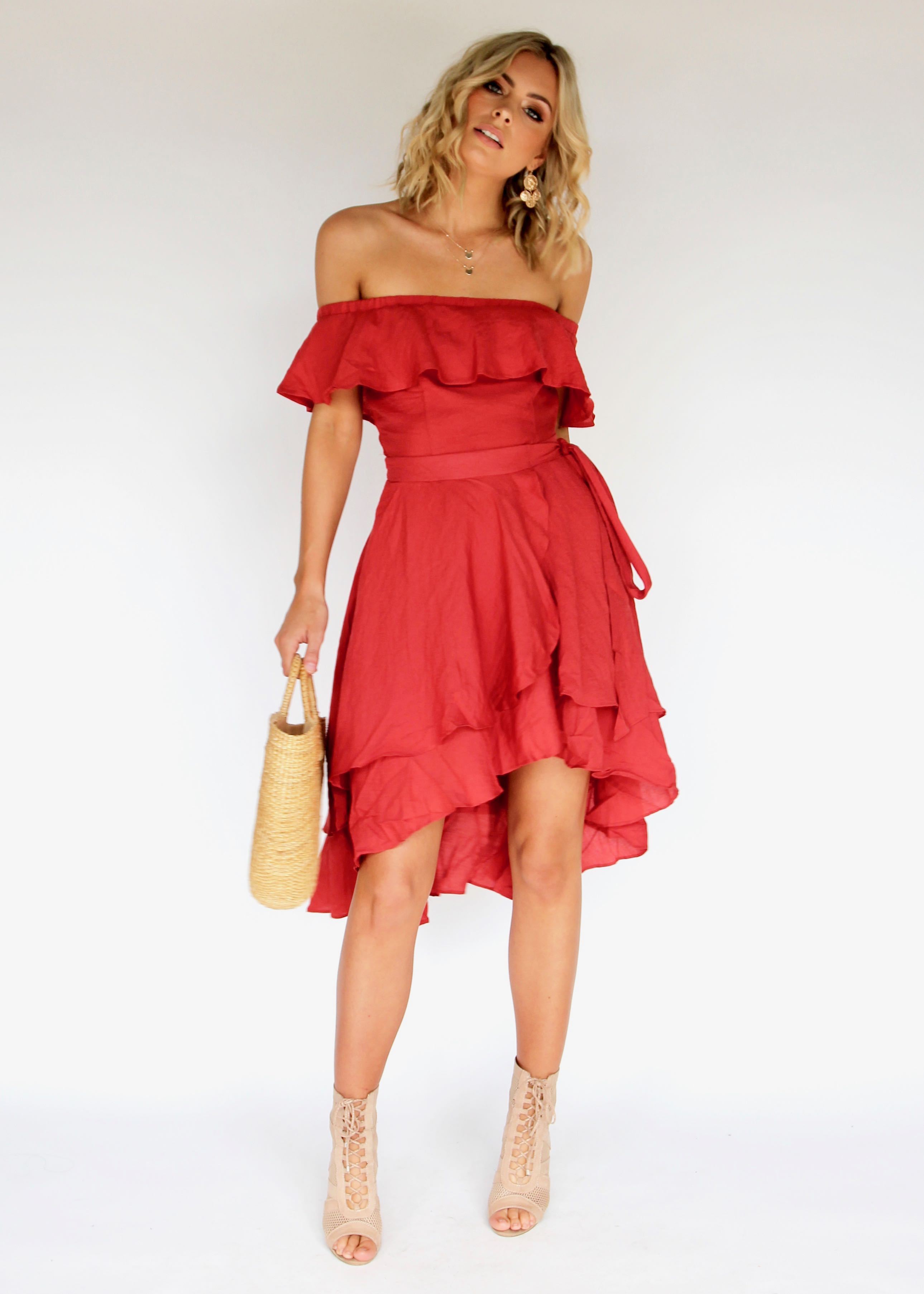 Senorita Off Shoulder Dress - Crimson