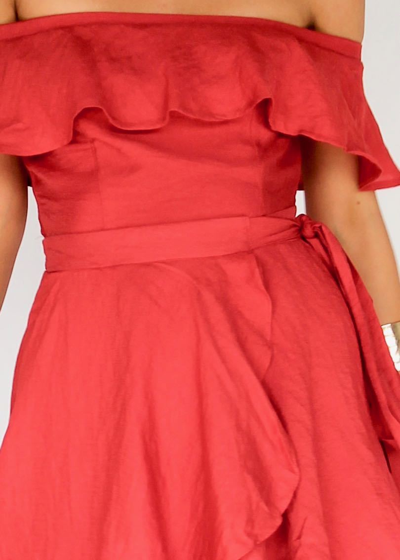 Senorita Off Shoulder Dress - Crimson