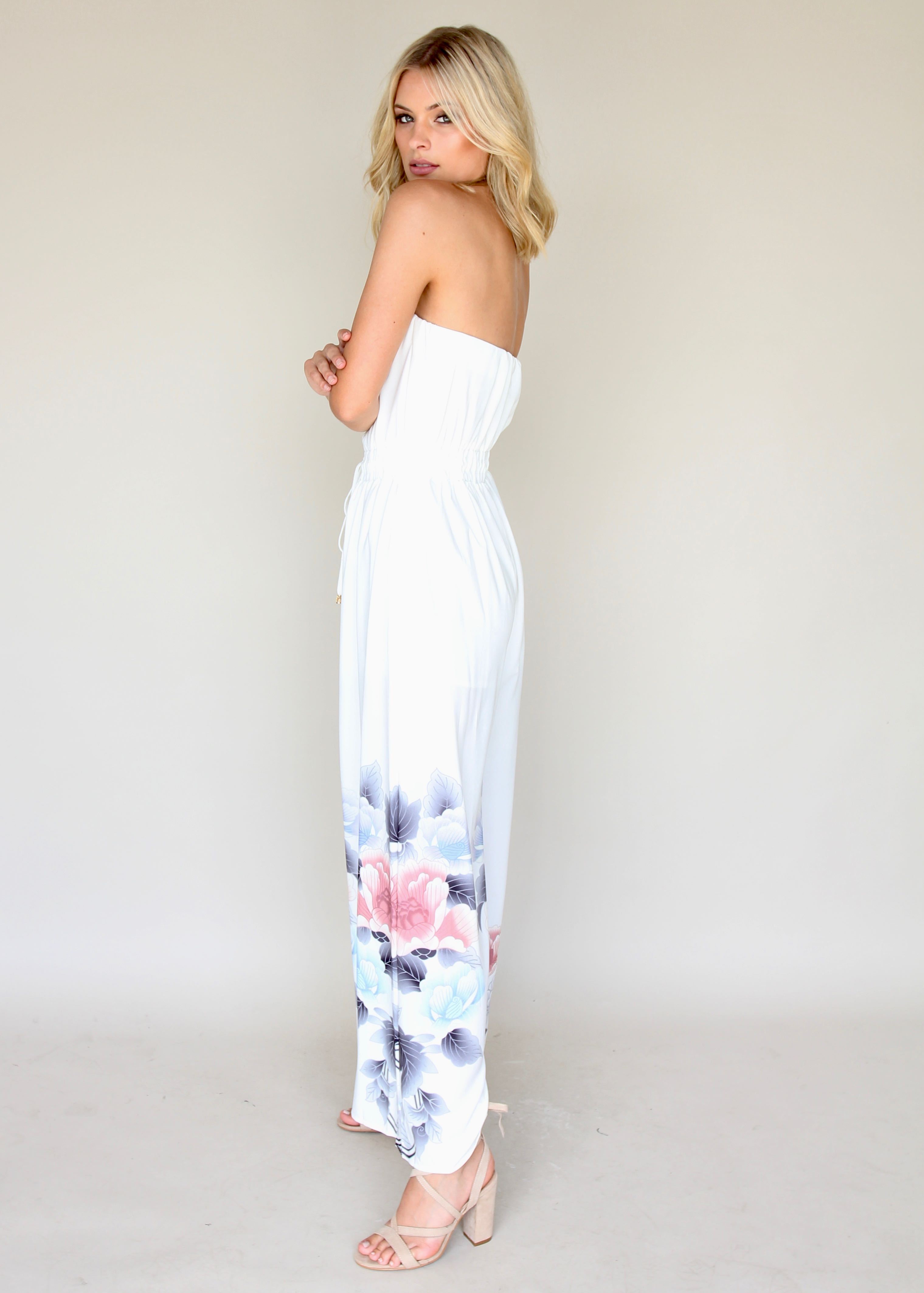 Luminous Love Strapless Pantsuit - White Floral