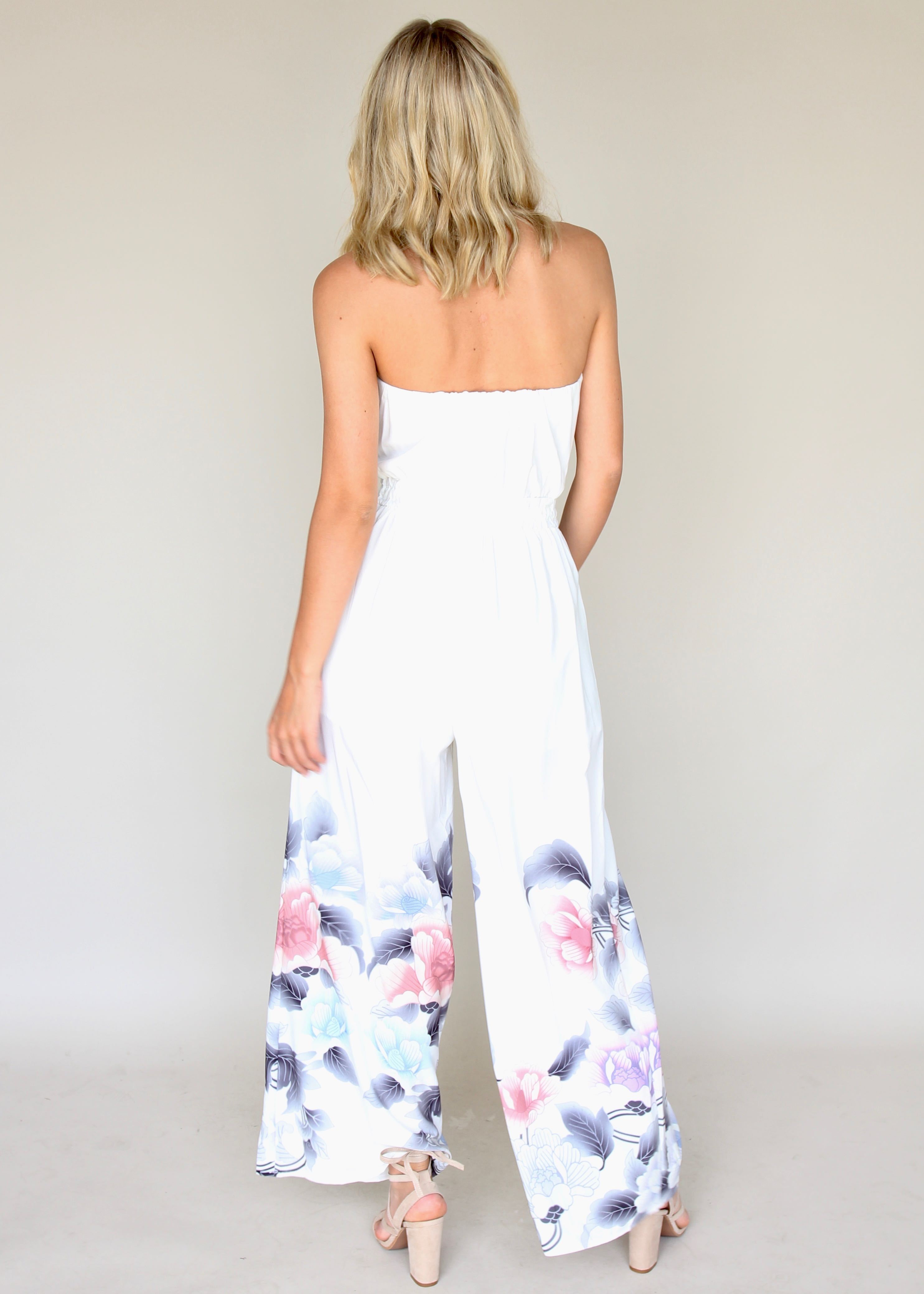 Luminous Love Strapless Pantsuit - White Floral