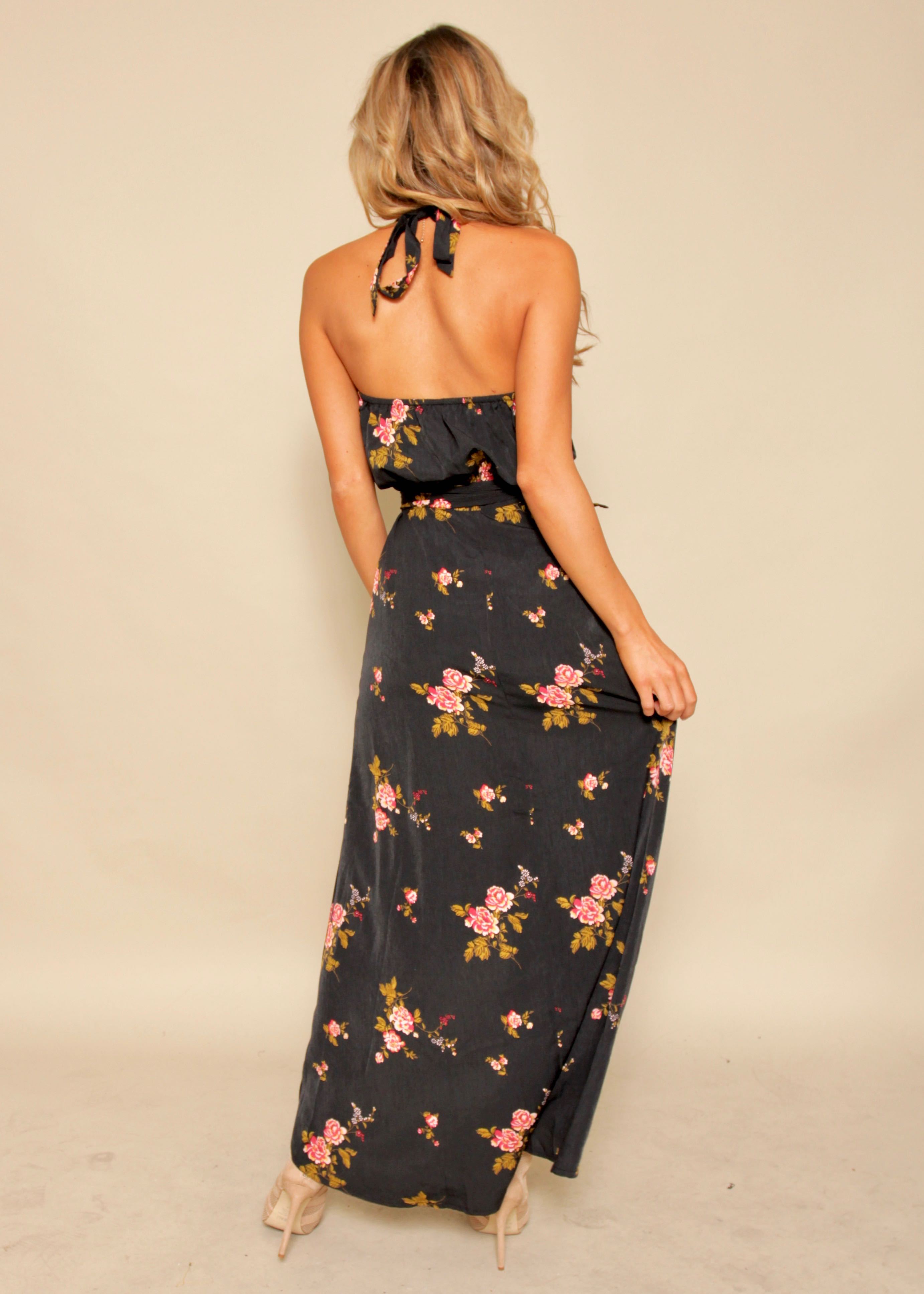 Emerald City Wrap Dress - Black Roses