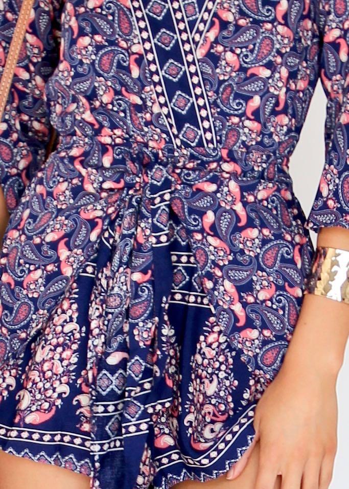 Hot Line Playsuit - Navy/Red