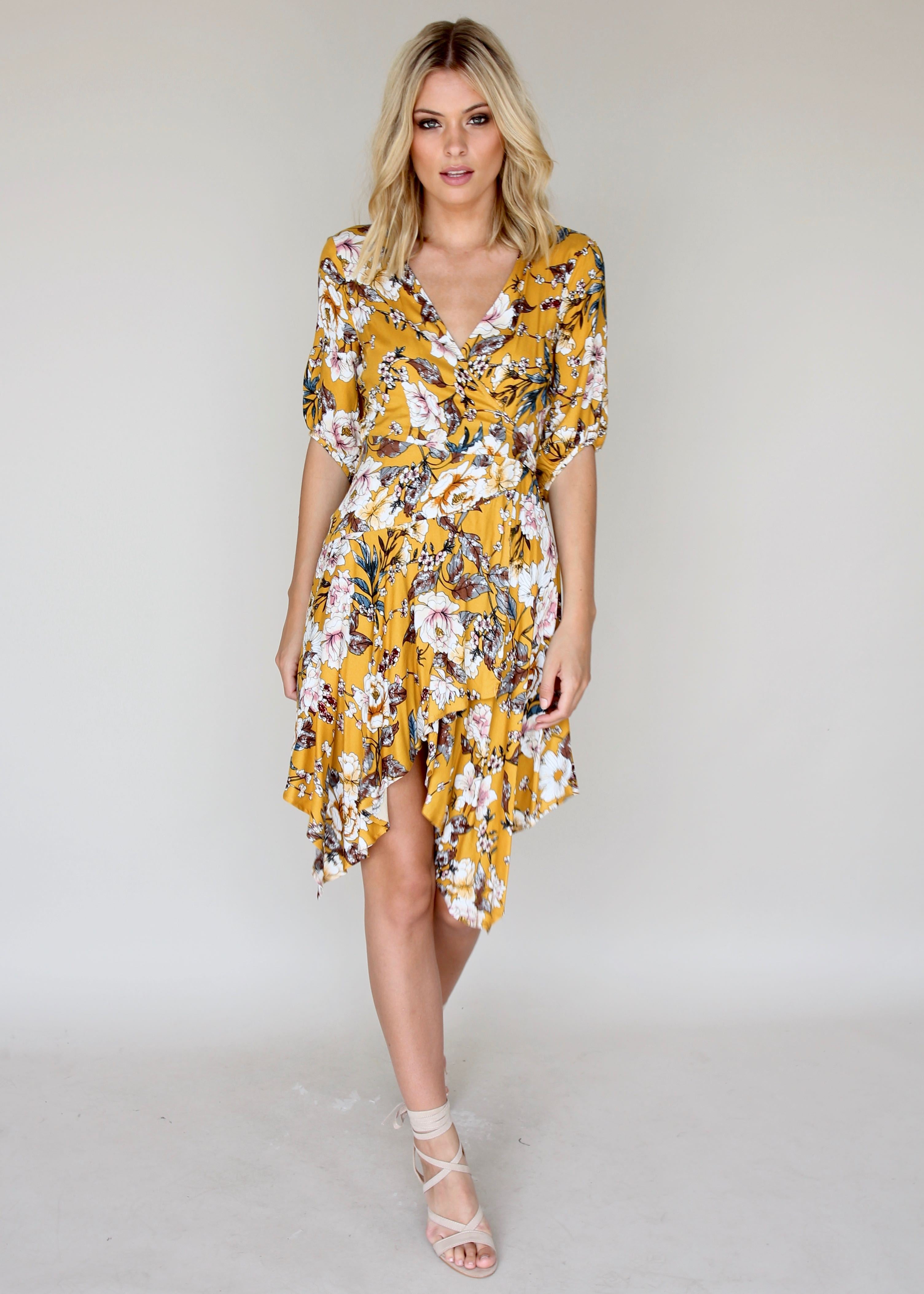 Echo Vibe Wrap Dress - Mustard