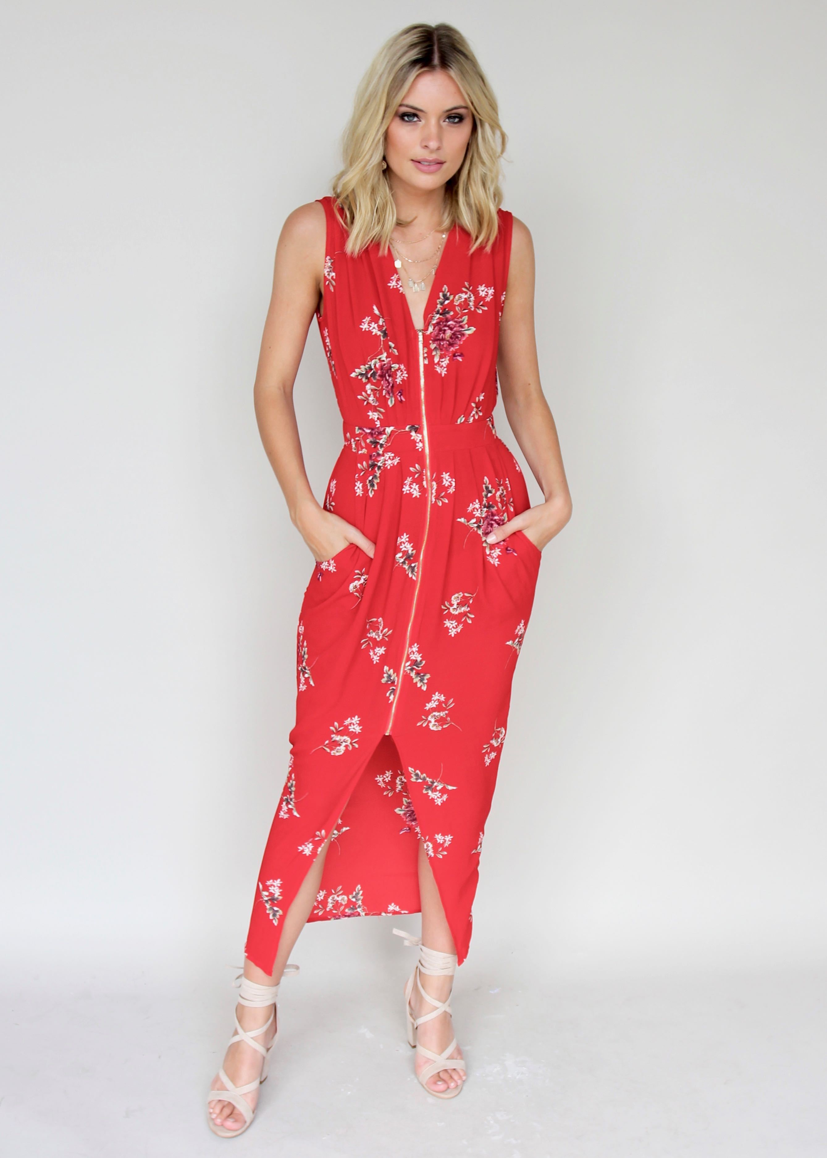 Catalina Zip Dress - Red Floral