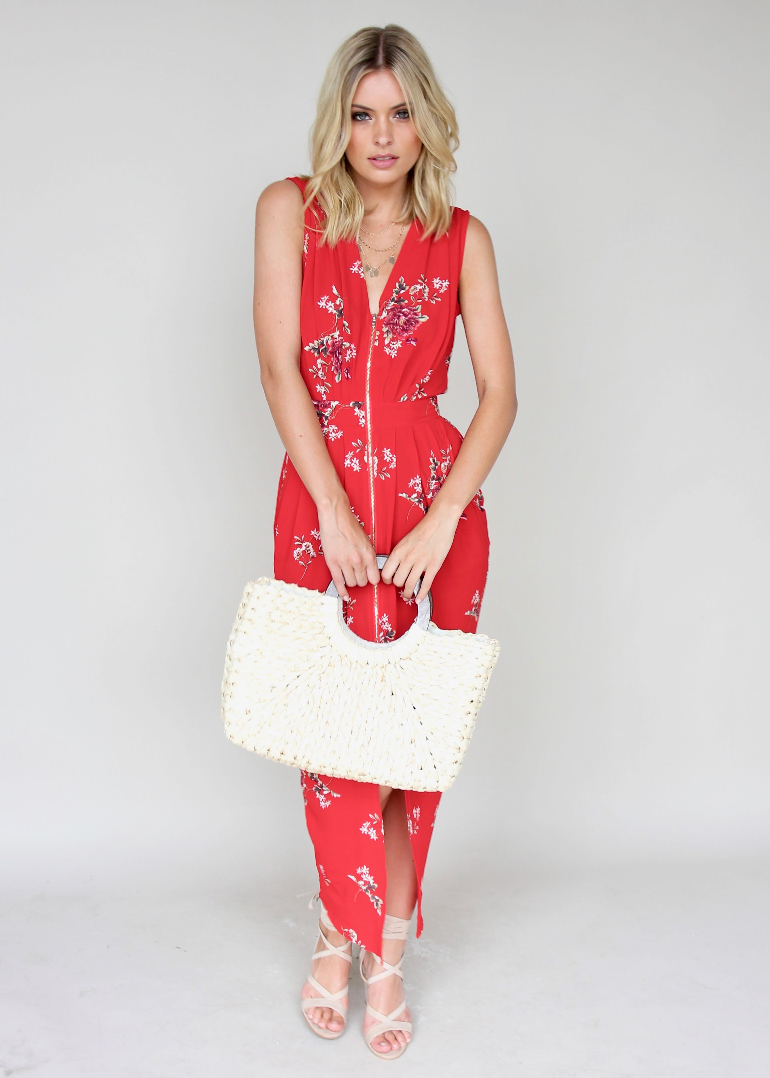Catalina Zip Dress - Red Floral