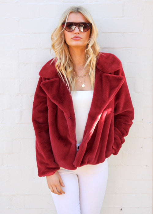 About A Girl Plush Jacket - Ruby