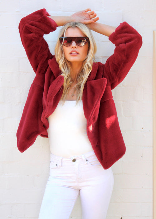 About A Girl Plush Jacket - Ruby
