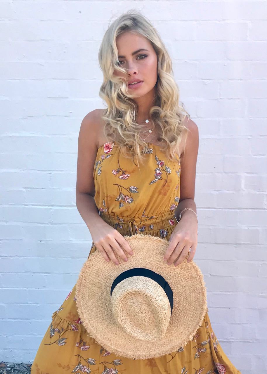 Lucina Strapless Dress - Mustard Floral