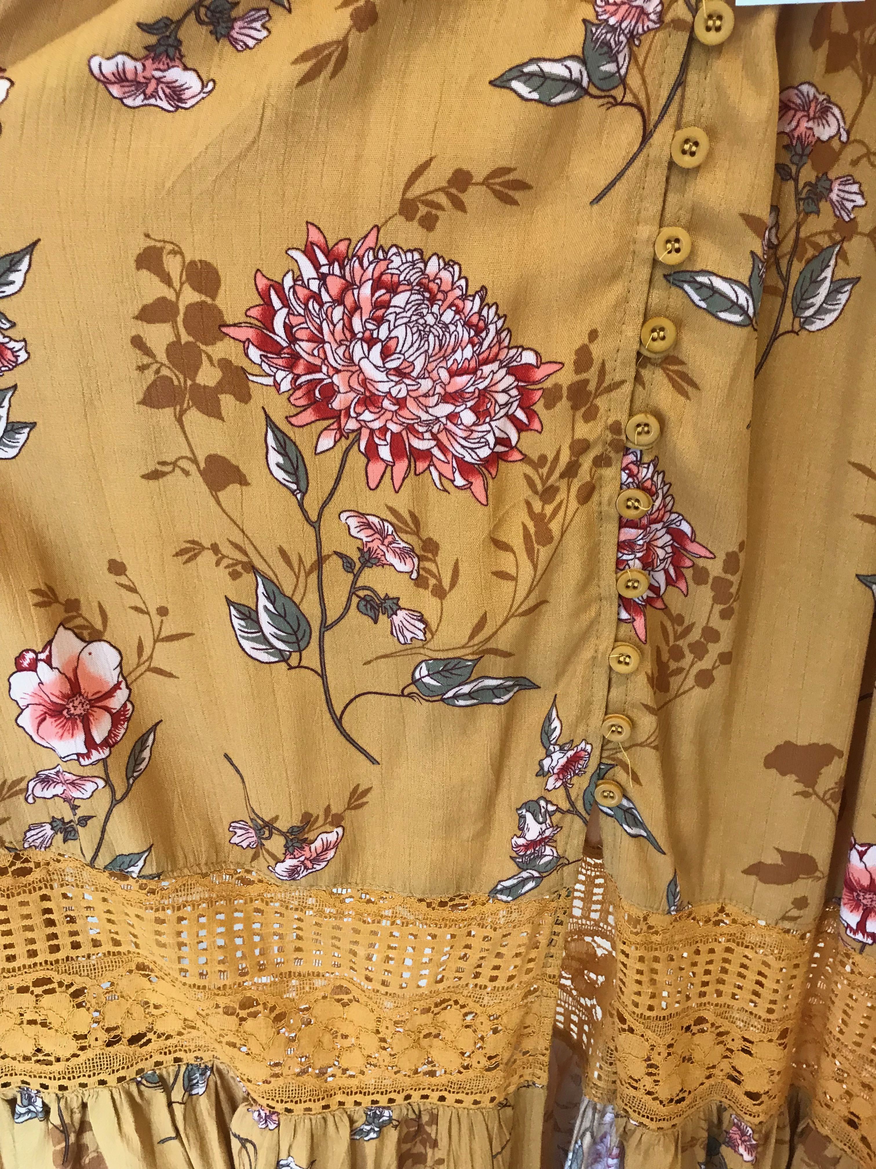 About The Weekend Midi Dress - Mustard Floral