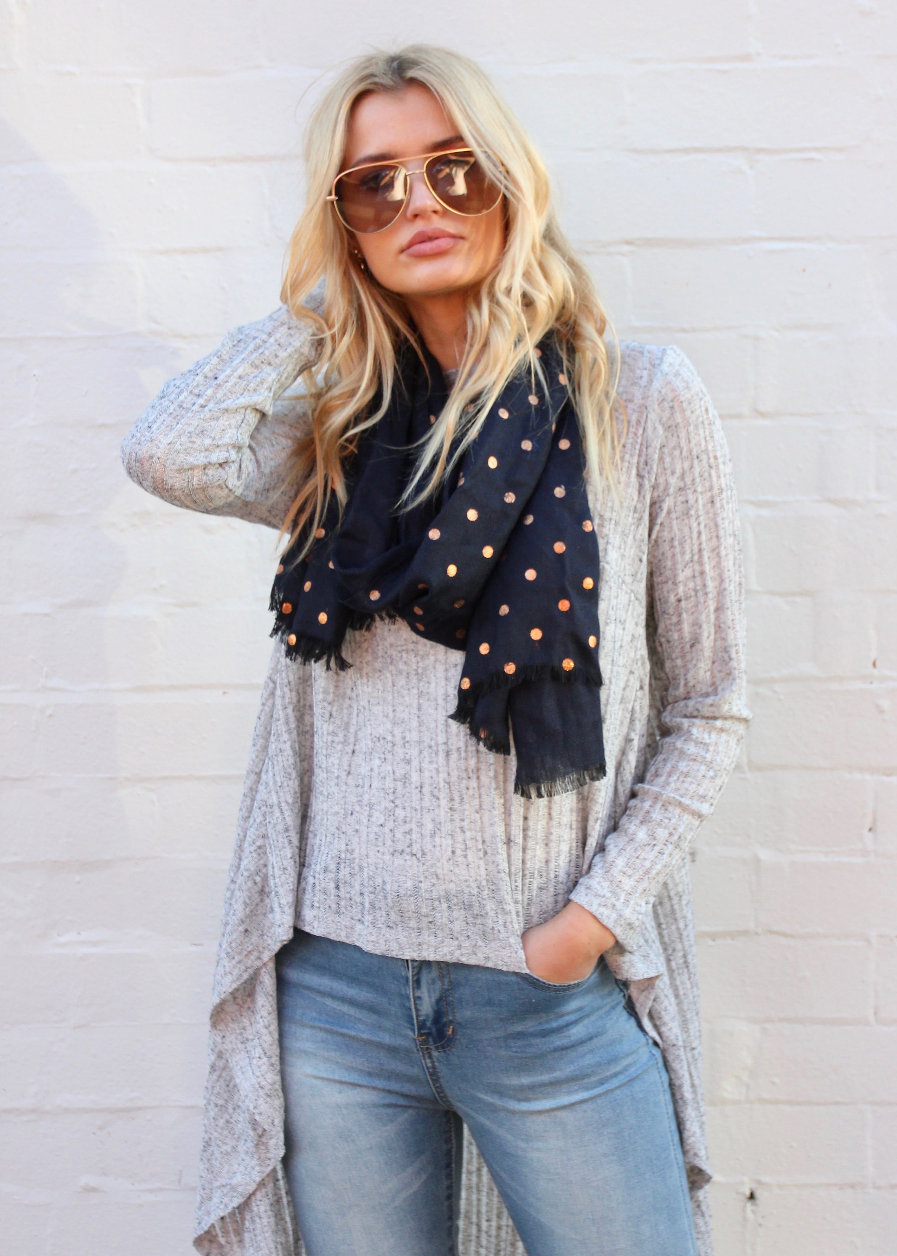Heartlands Hi-Lo L/S Blouse - Grey Marle