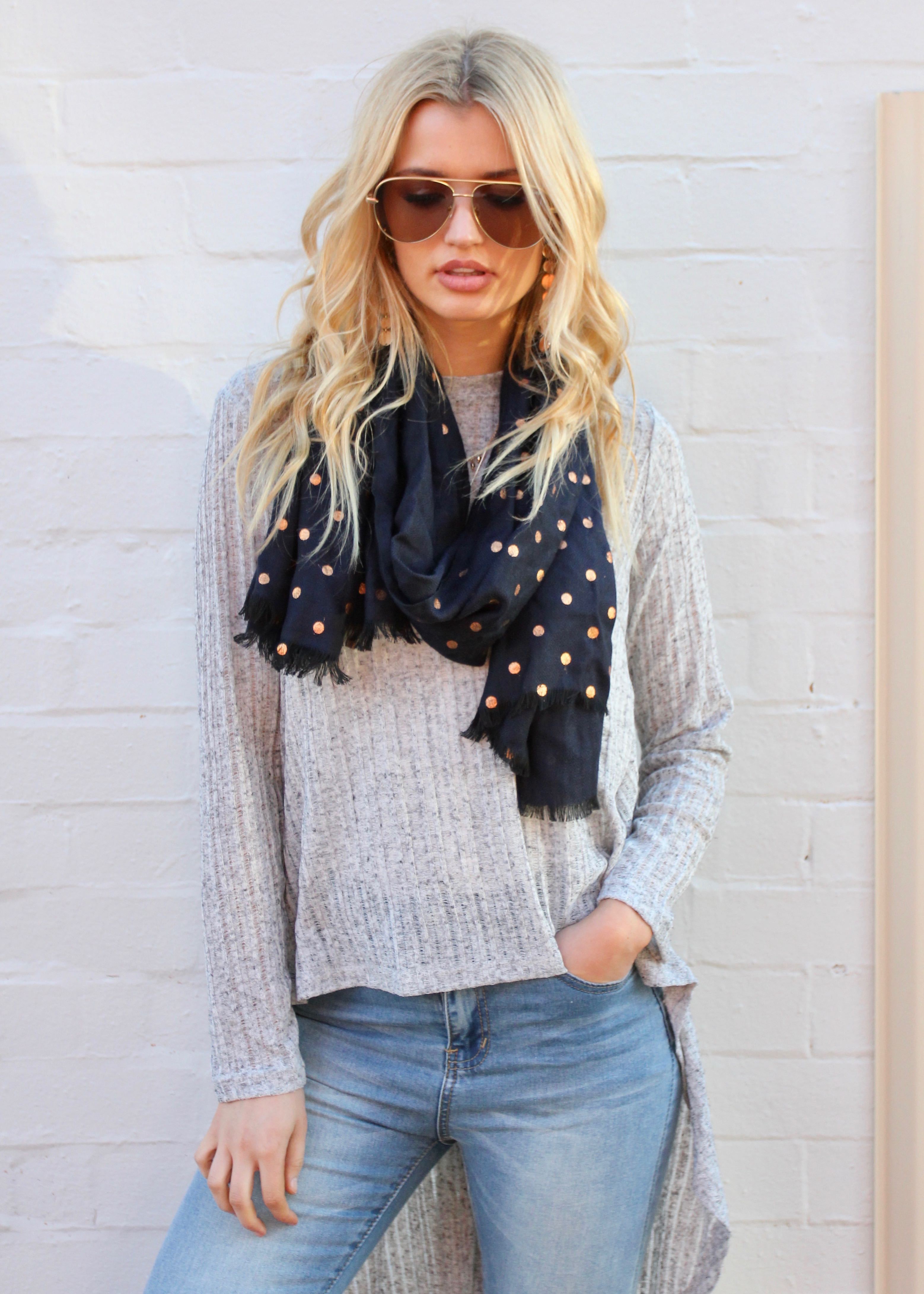 Heartlands Hi-Lo L/S Blouse - Grey Marle