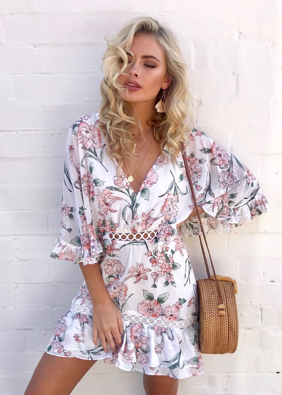 Brittany Swing Dress - White Floral
