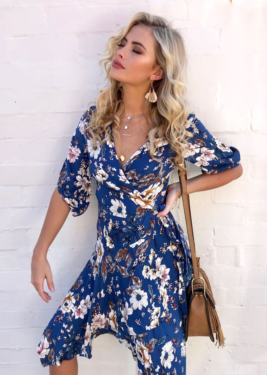 Echo Vibe Wrap Dress - Blue