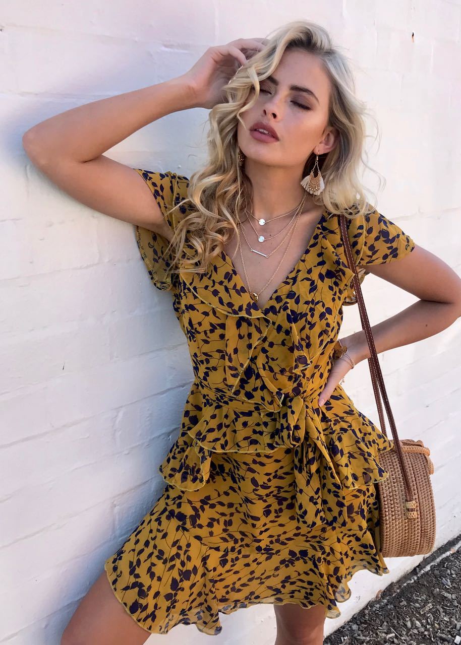 Holding Onto You Dress w/ Tie - Mustard