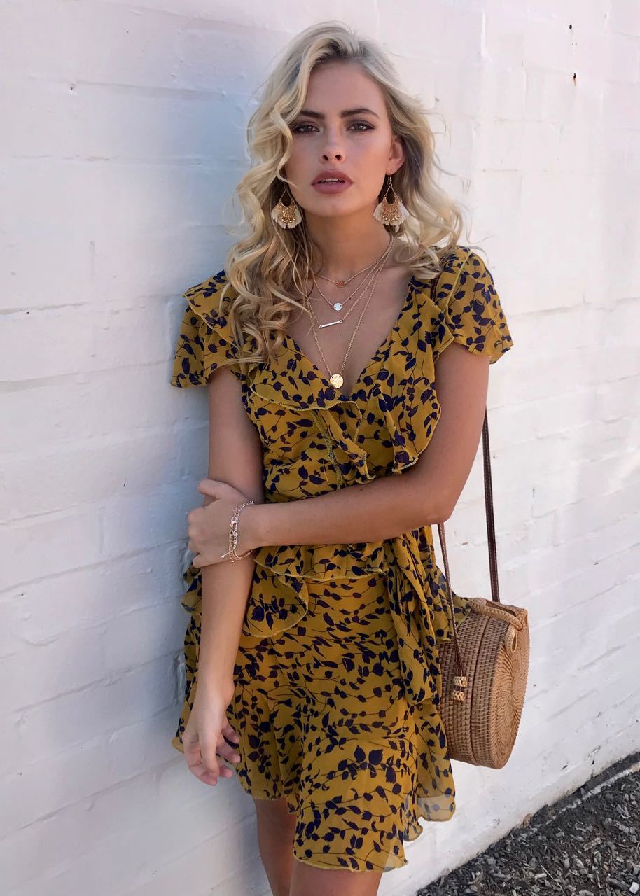 Holding Onto You Dress w/ Tie - Mustard