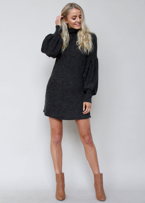 Ayana Roll Neck Knit Dress - Black